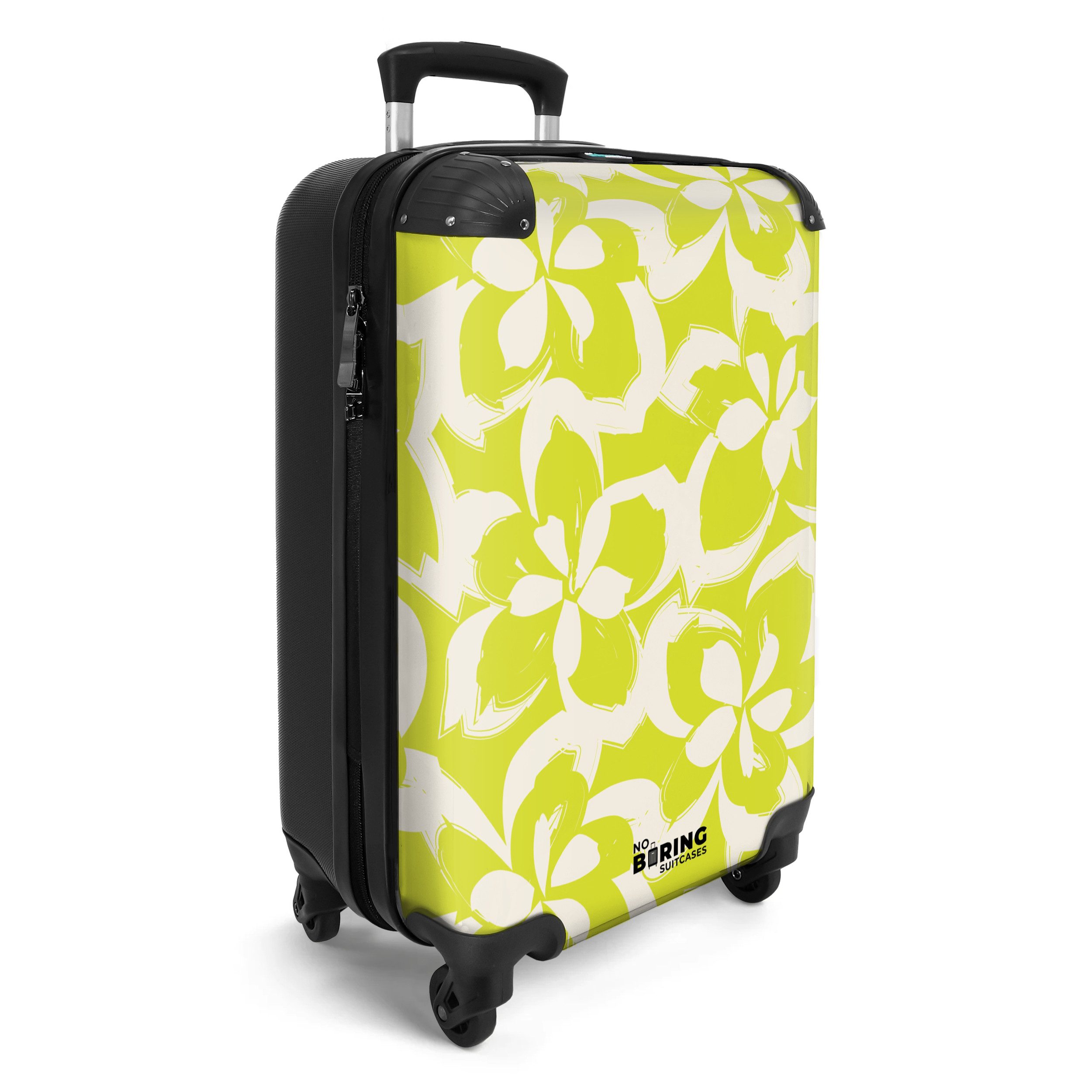 NoBoringSuitcases.com© Hartschalen-Trolley Gelb mit weißen Blüten günstig online kaufen