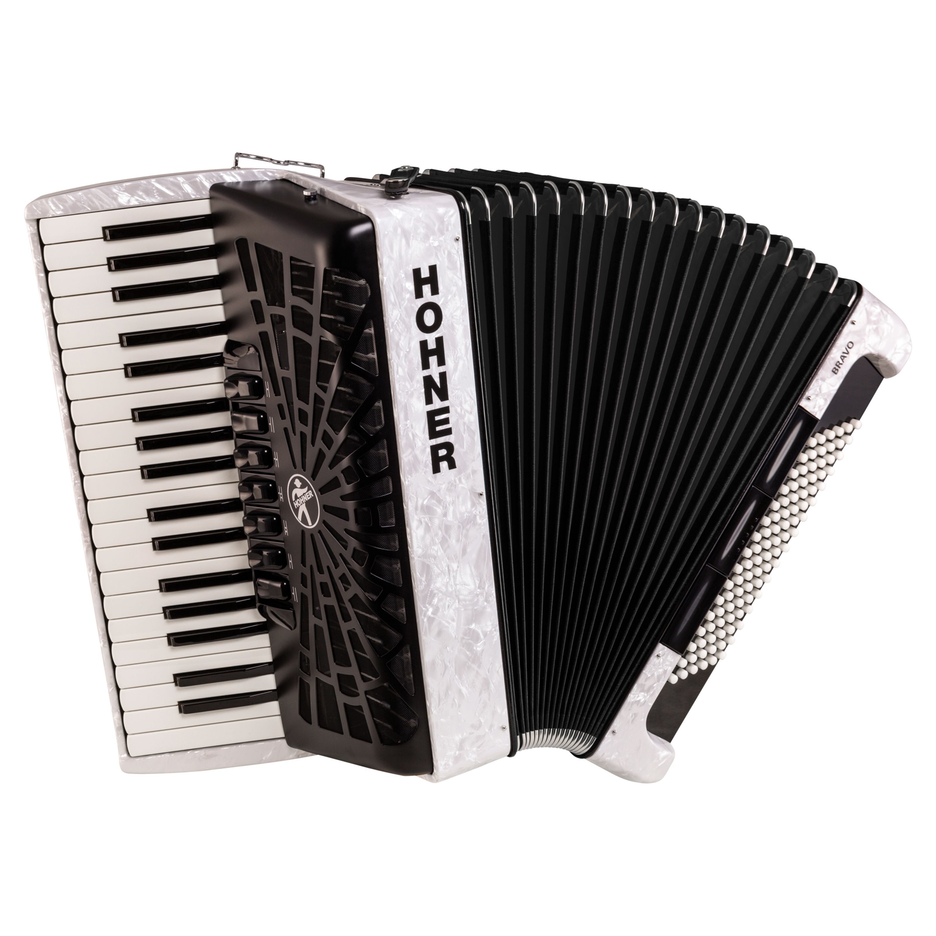 Hohner Knopf-Akkordeon (Akkordeons, Akustische Akkordeons), Bravo III 96 white Silent key - Akkordeon
