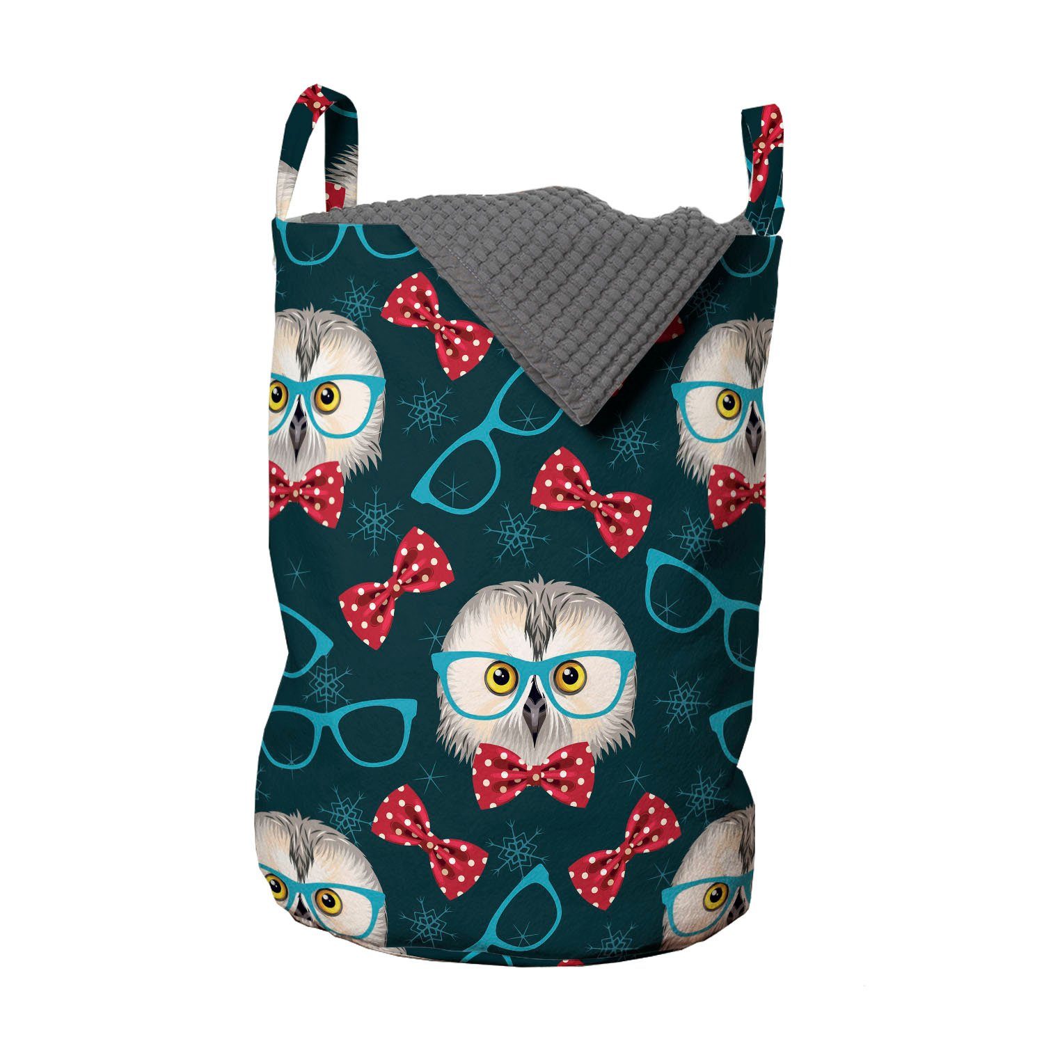 Abakuhaus Wäschesäckchen Wäschekorb mit Griffen Kordelzugverschluss für Waschsalons, Geek Sketch Owl Brille