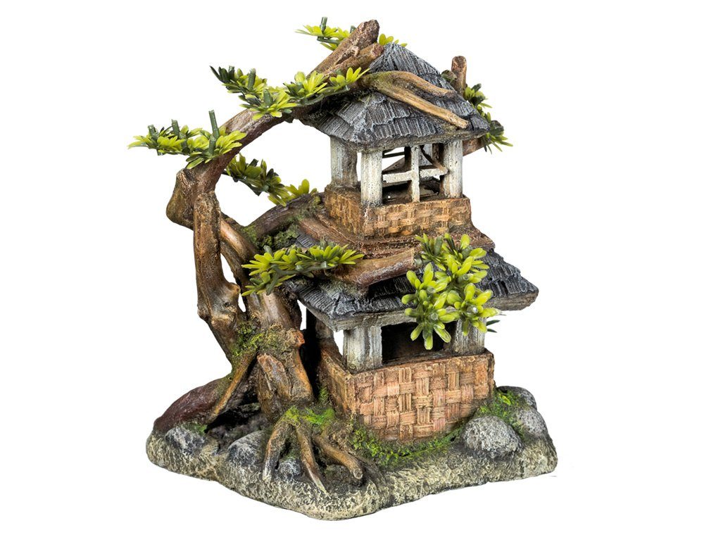 Aquariendeko Aqua Ornaments "HAUS MIT BONSAI" mit Pflanzen