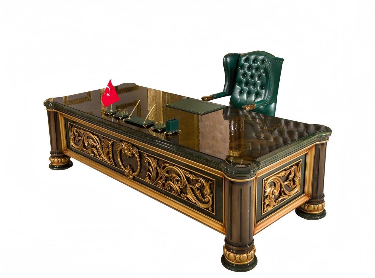 Xlmoebel Büromöbel-Set XLMOEBEL Schreibtisch und Chefsessel im Art-déco Stil, Rotholz, (2-tlg), Made in Europa