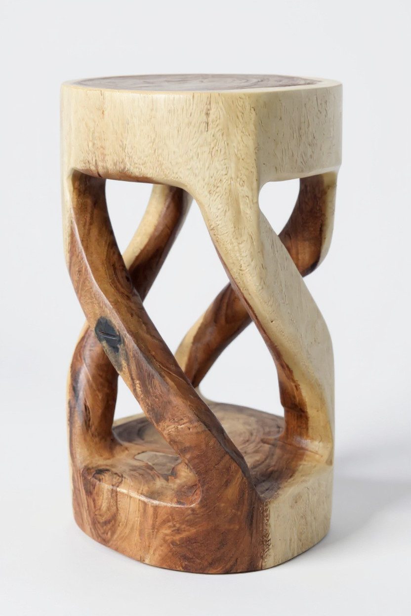 FaHome Beistelltisch Runder Holzhocker: Massiver Suarholz Beistelltisch, Massivholz Handgefertigt (50x28x28)