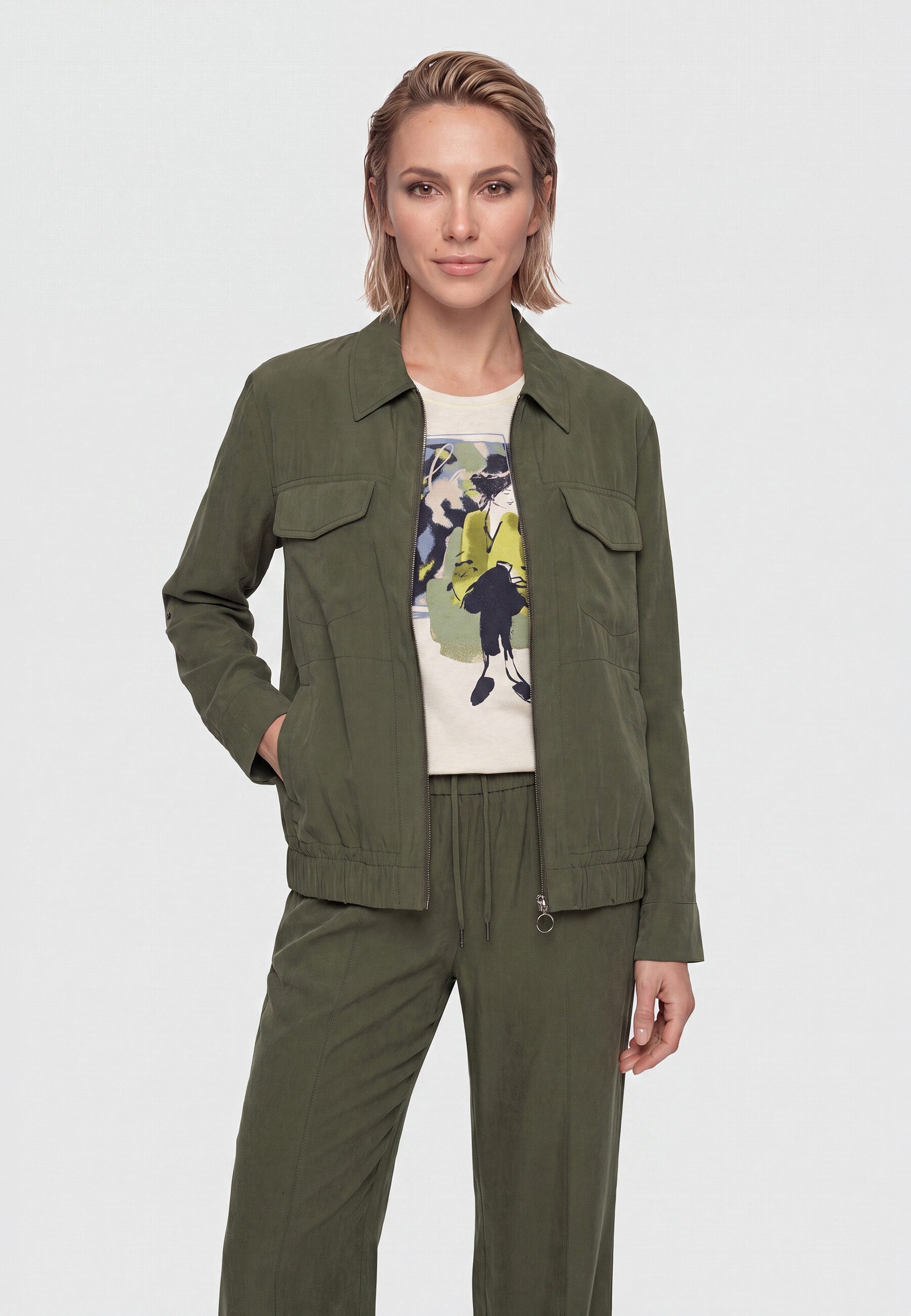 Olsen Kurzjacke mit Hemdblusenkragen und 3/4-Ärmeln