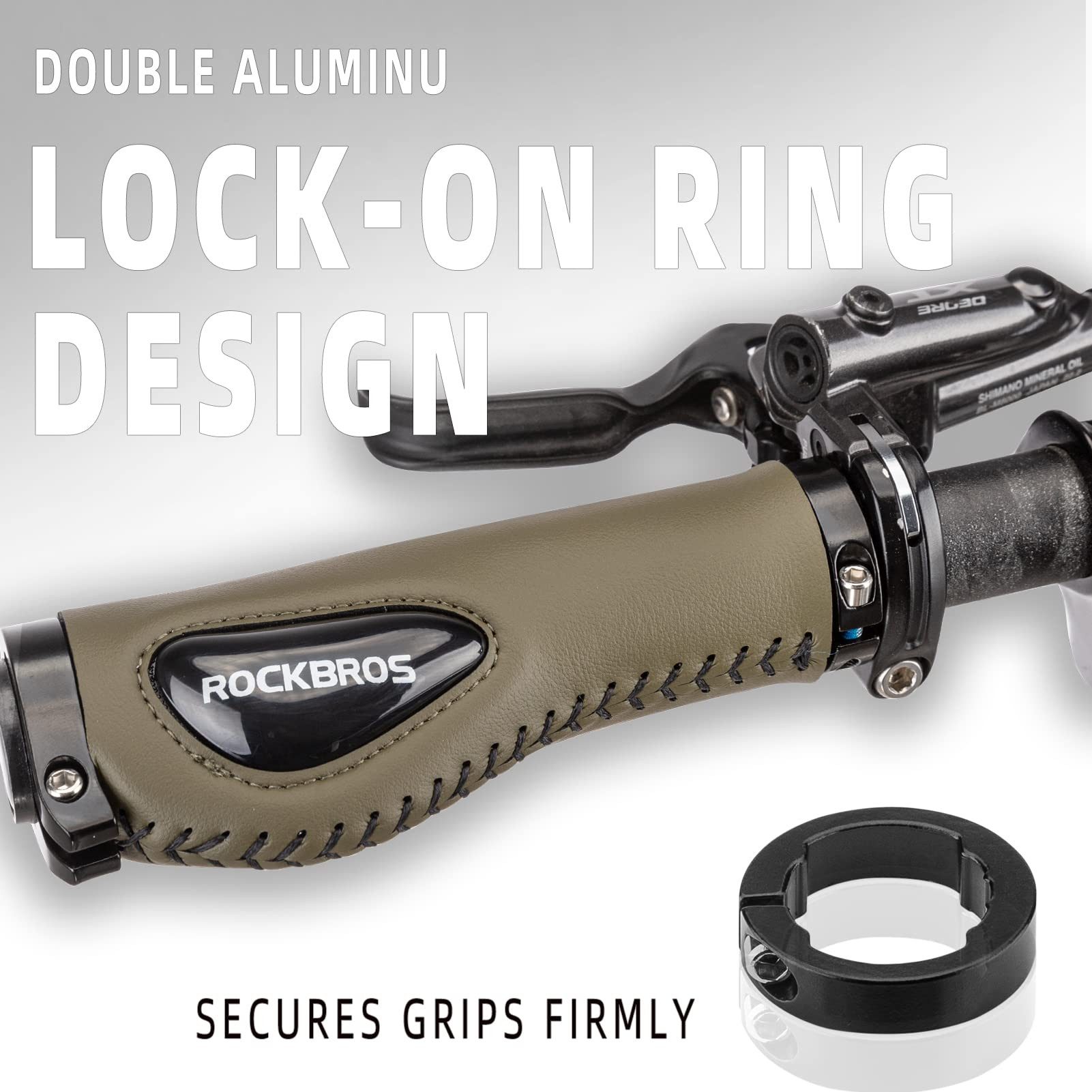 ROCKBROS Fahrradlenkergriff 22,2 mm Rutschfeste MTB Lenkergriffe mit Gel & PU Leder (für Fahrrad, Mountainbike, E-Bike, Rennrad), mit Lock-On Design, Stoßdämpfe – Bild 4 von 5