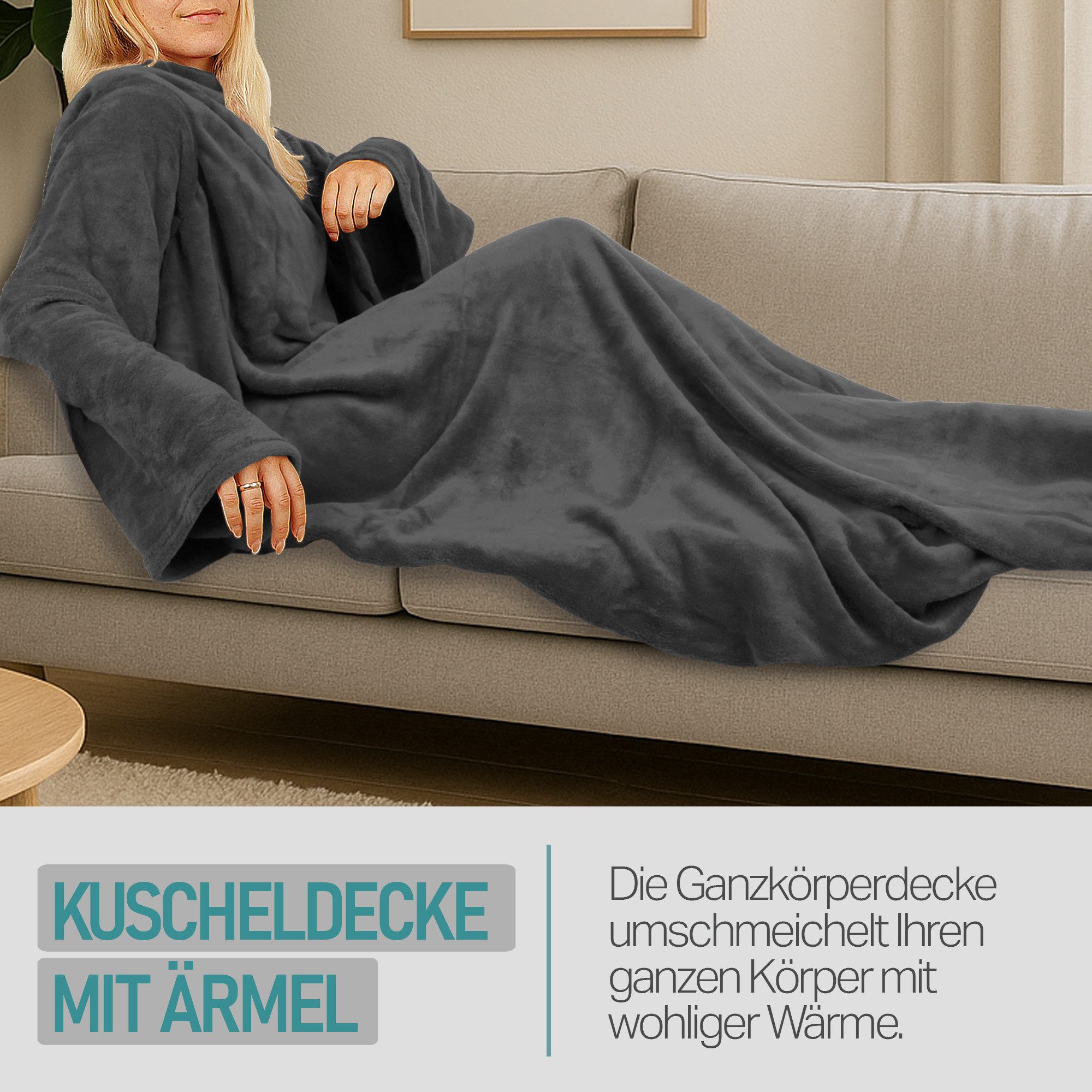 Wohndecke mit Ärmeln 130x180 cm, Bestlivings, 100% plüschiger Polyester, waschbar bei 30°C, trocknergeeignet