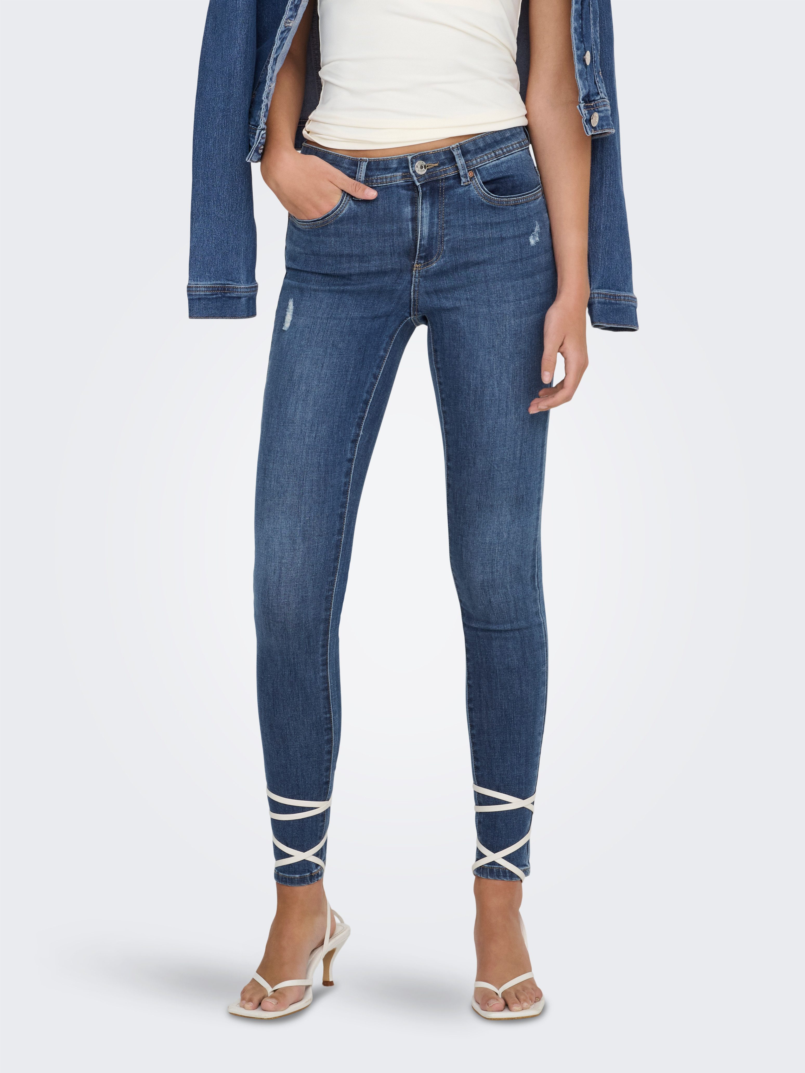ONLY Skinny-fit-Jeans ONLWAUW – Skinny-Jeans mit Destroyed-Effekt und Stretch skinny fit, modisch, Denim, Baumwollmischung
