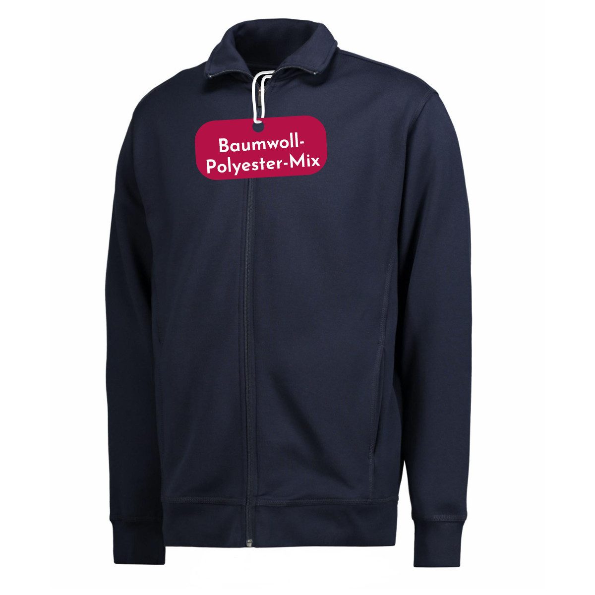 Sweatjacke ohne Kapuze Unisex - 60% Baumwolle & 40% Polyester mit Stehkragen