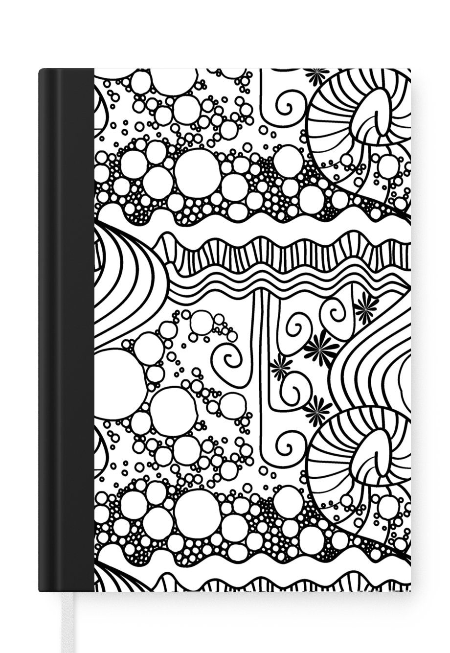 MuchoWow Notizbuch Muster - Abstrakt - Linienkunst - Schwarz und Weiß, Journal, Merkzettel, Tagebuch, Notizheft, A5, 98 Seiten, Haushaltsbuch