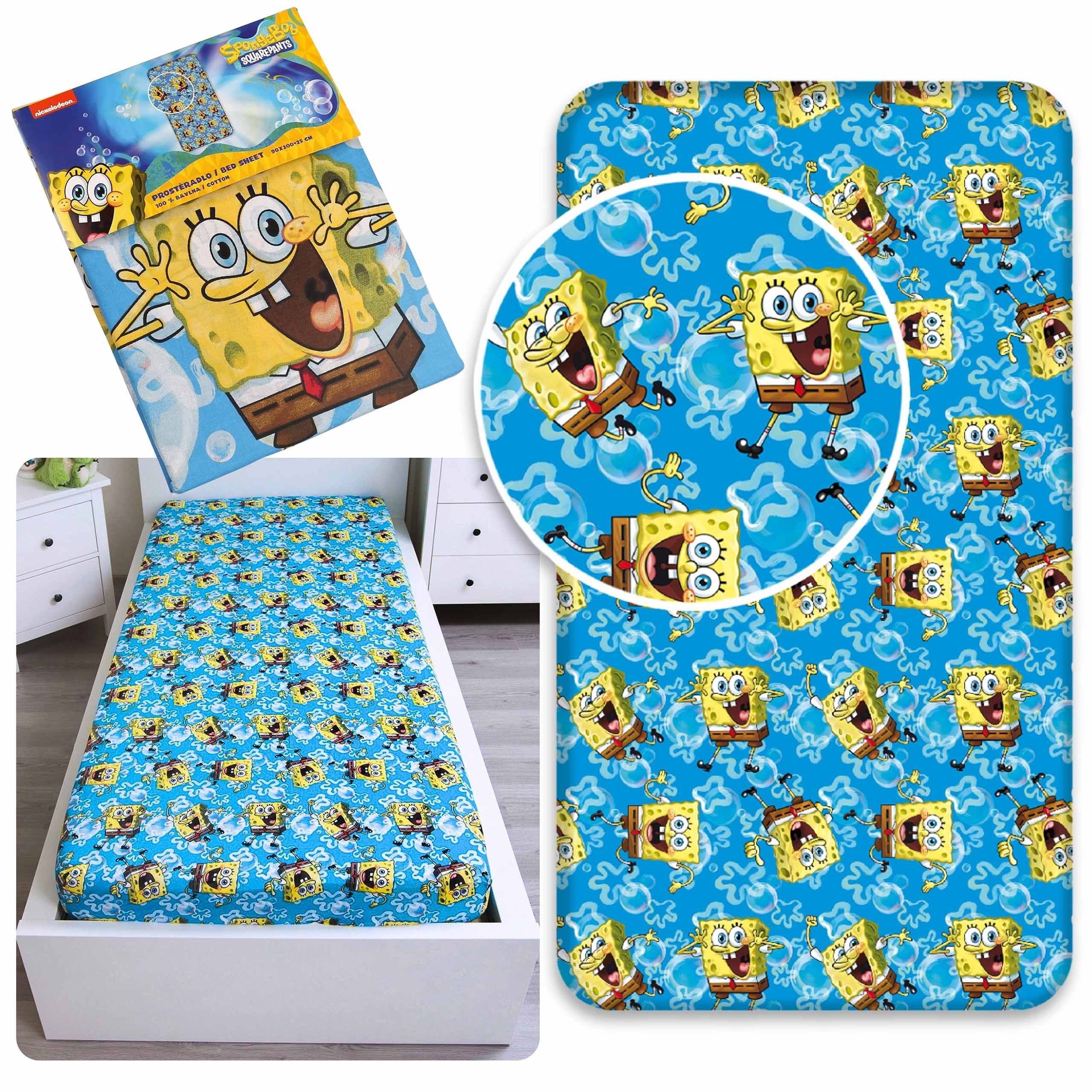 Sarcia.eu Kinderbettwäsche SpongeBob Spannbetttuch, 100% Baumwolle, 90×200 +25 cm