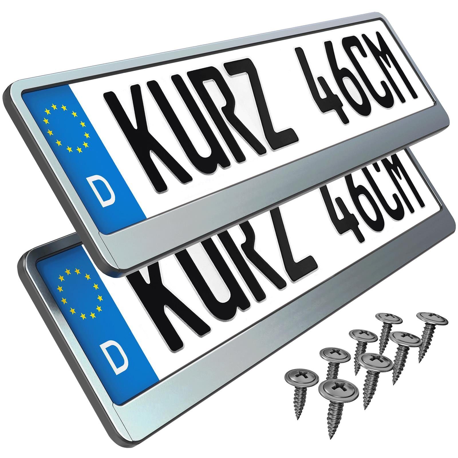 L & P Car Design Власник номерного знака für Auto 46 cm in Chrom Optik für kurze Kennzeichen, (2 Stück)