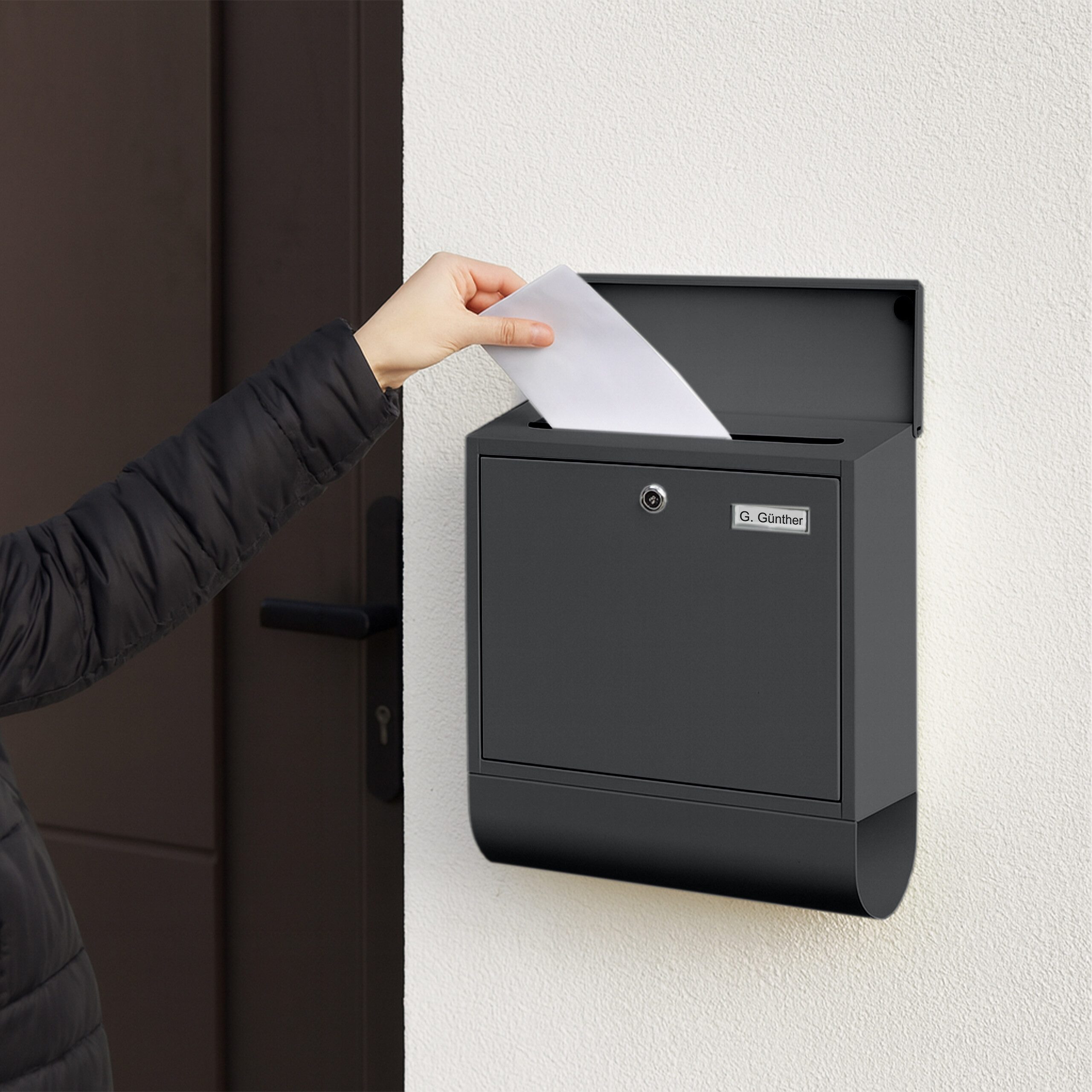 relaxdays Briefkasten mit Zeitungsfach (1-St), Anthrazit – Bild 3 von 5