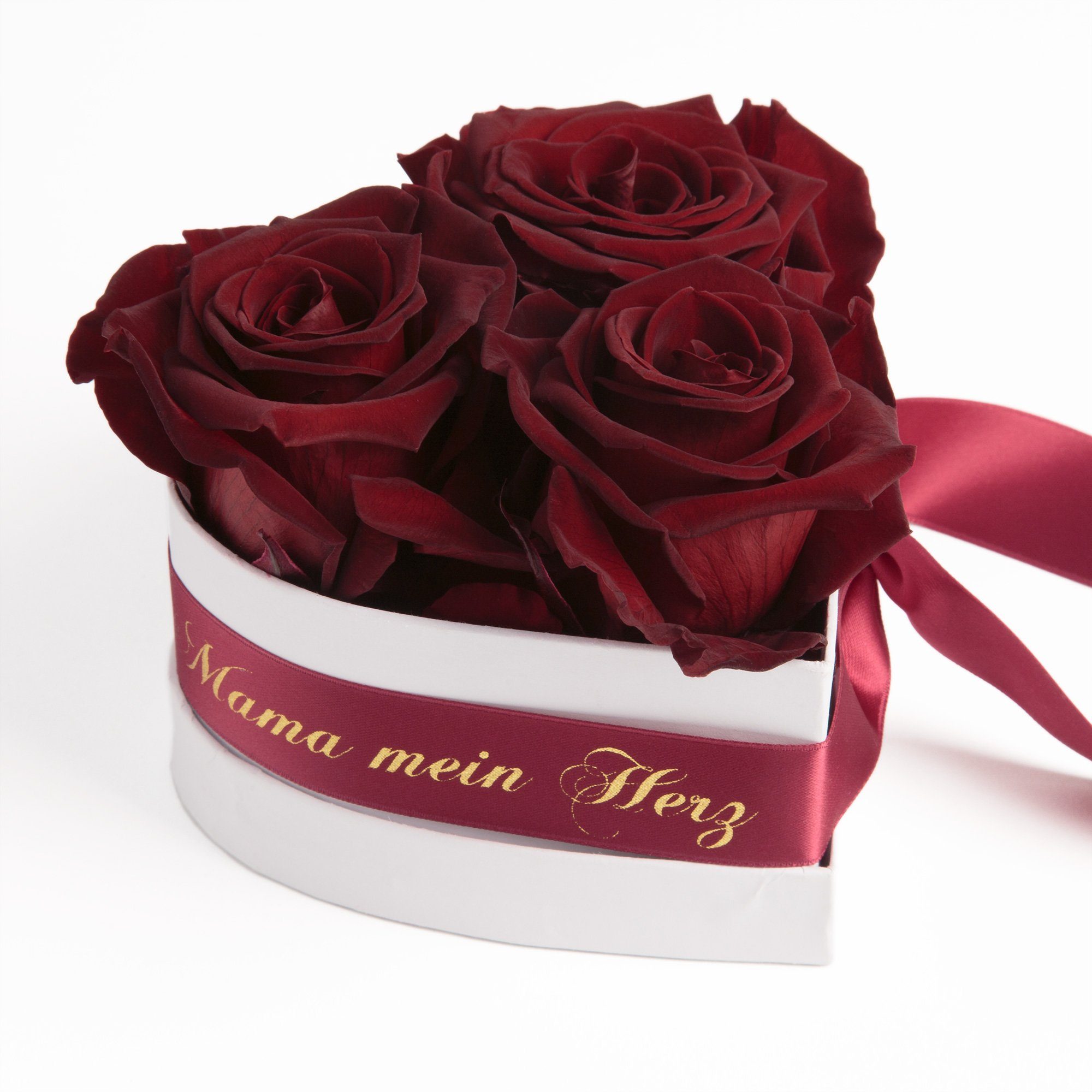 Kunstblume Mama Geschenk Du bist mein Herz Rosenbox Geschenkbox 3 Infinity Rosen Rose, ROSEMARIE SCHULZ Heidelberg, Höhe 10 cm, echte Blumen 3 Jahre haltbar burgundy