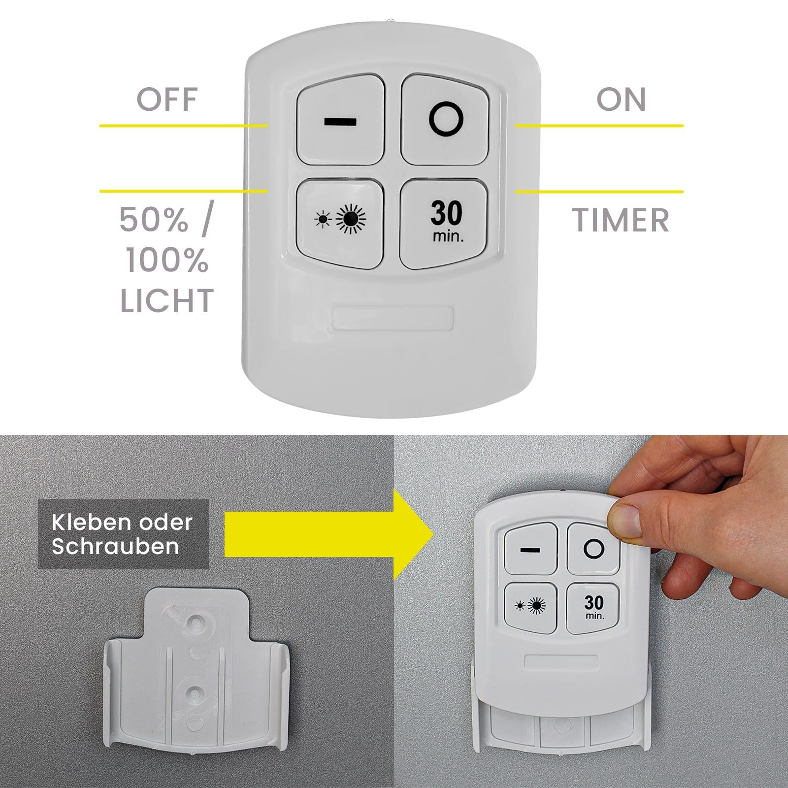 EAXUS LED Unterbauleuchte LED Lampe Batteriebetrieben mit Fernbedienung und Timer, Dimmbar (100%/50% Leuchtkraft), 30 Minuten Timer, LED fest integriert, Neutra – Bild 4 von 5