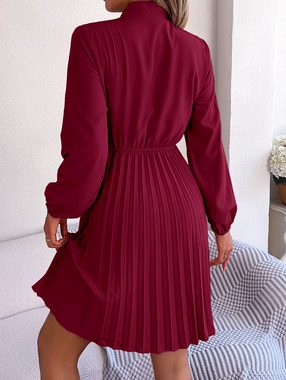 BlauWave Jerseykleid Damen-Plissee-Kleid, Lange Ärmel, einfarbig, Taille (1-tlg) modisch Elegant Kleid