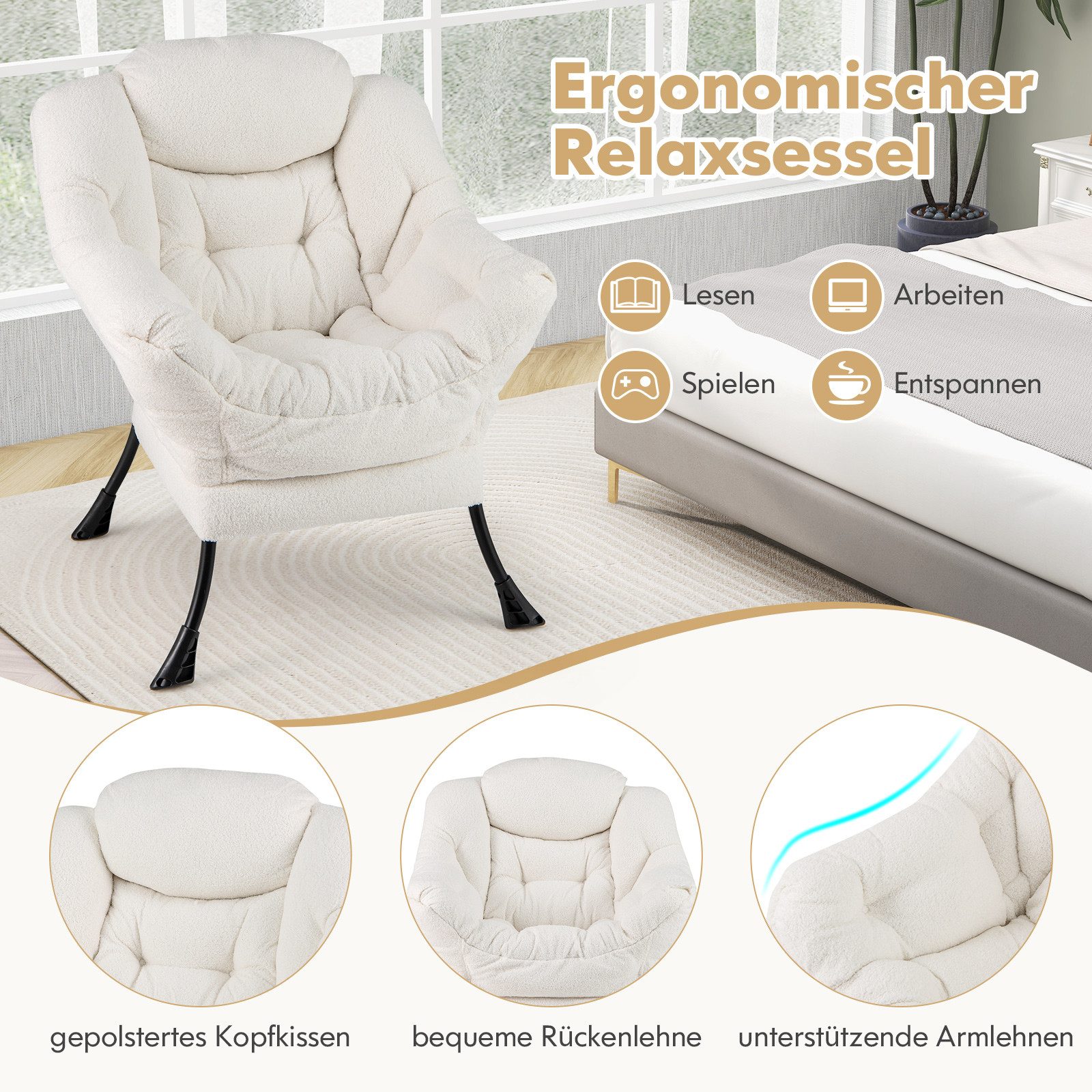 COSTWAY Relaxsessel (1-St), Ohrensessel gepolstert, 150kg günstig online kaufen