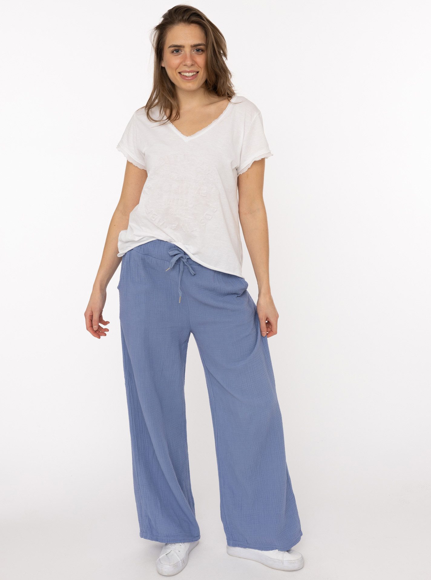Zwillingsherz Stoffhose "Musselin" mit Zugband, Eingriffstaschen und weitem Bein