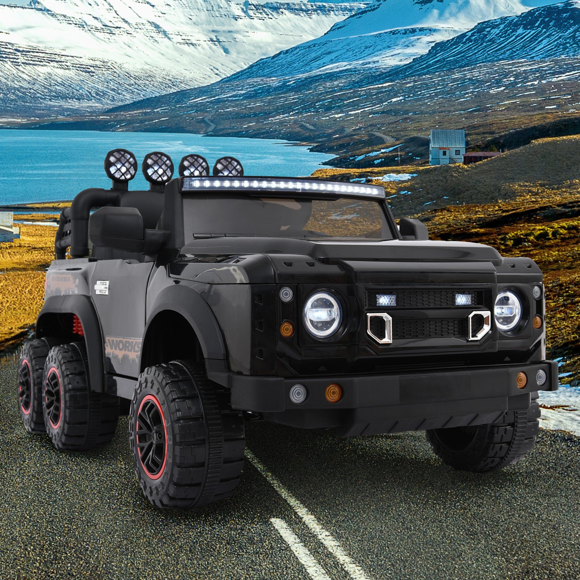 Merax Elektro-Kinderauto mit 2 Motoren, 6 Räder, 2 Sitzer, Musik, Bluetooth, Belastbarkeit 50 kg, Elektroauto mit LED-Beleuchtung inkl. Fernsterung