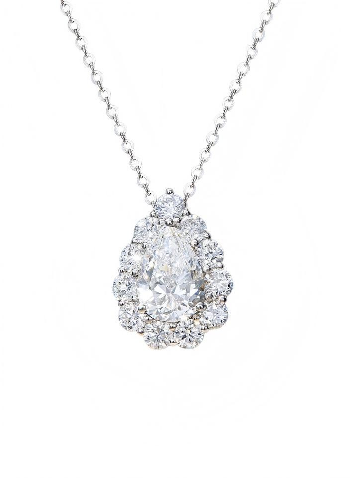 Jumpeak Kette mit Anhänger 1ct/2ct Lab-grown diamond pendant,Halo-Anhänger Damen,14k Weißgold, D,VS1,2EX,IGI-Zertifikat,Geschenk für Frau,Halskette Damen,Jubiläum