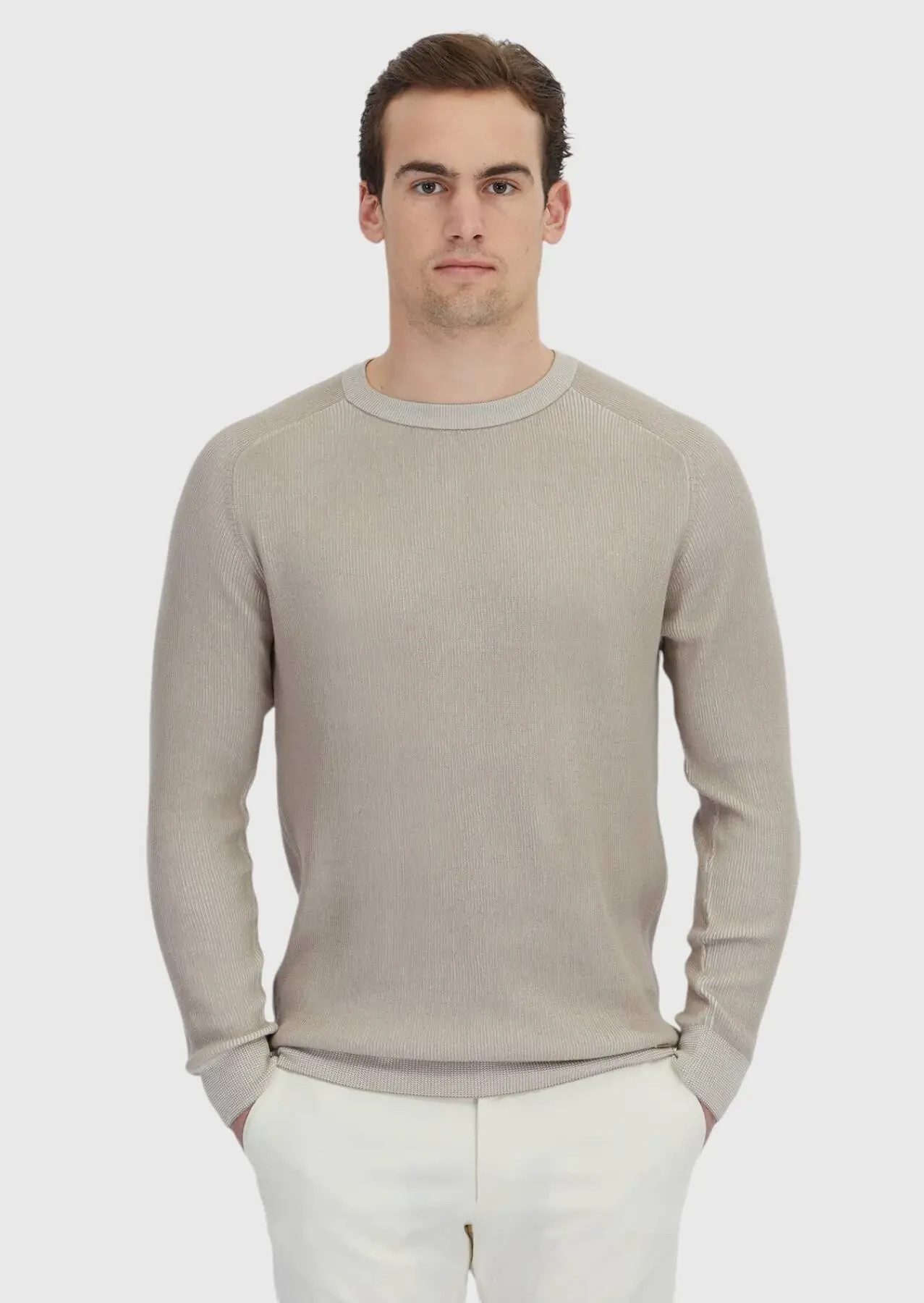 RAMSEY Longpullover Beiges Strick-Sweatshirt