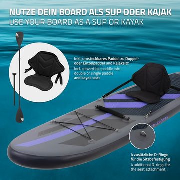 ECD Germany SUP-Board Aufblasbares Stand Up Paddle Board SUP Board Paddling Board, mit Kajak Sitz 320x82x15cm Schwarz PVC bis 120kg Tragetasche Zubehör