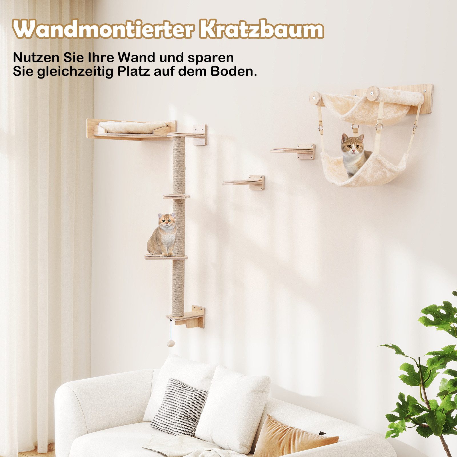 KOMFOTTEU Kratzbaum, Kletterwand mit 2 Hängematten, Bett, Treppenstufen günstig online kaufen