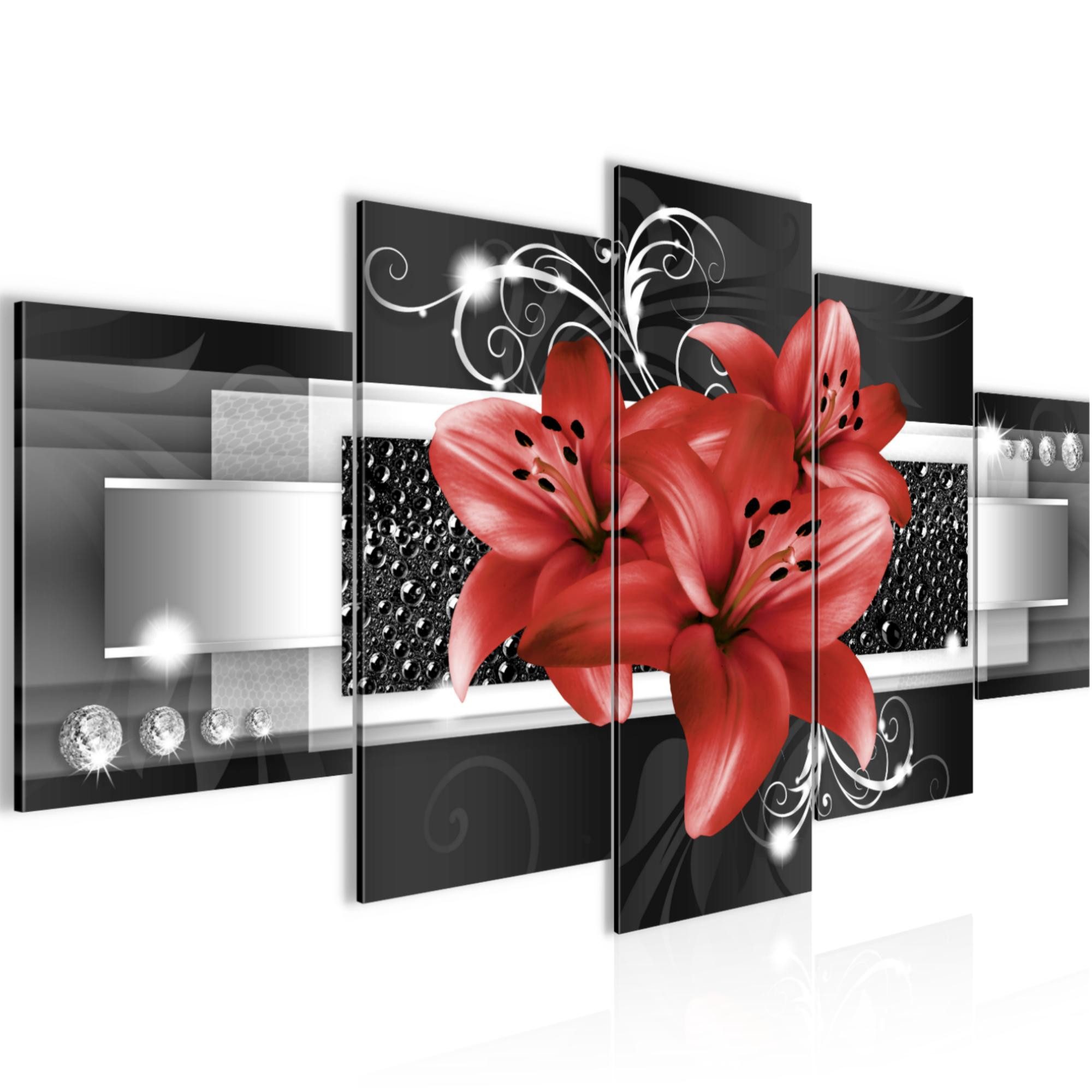 Runa Art Wandbild Bild Blumen Lilien Abstrakt Rot auf Vlies Leinwand 008653c, 150L x 75B cm