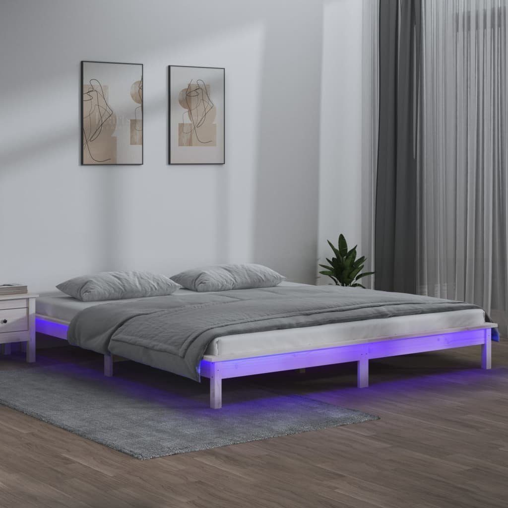 vidaXL Bett Massivholzbett mit LED-Beleuchtung Weiß 120x200 cm