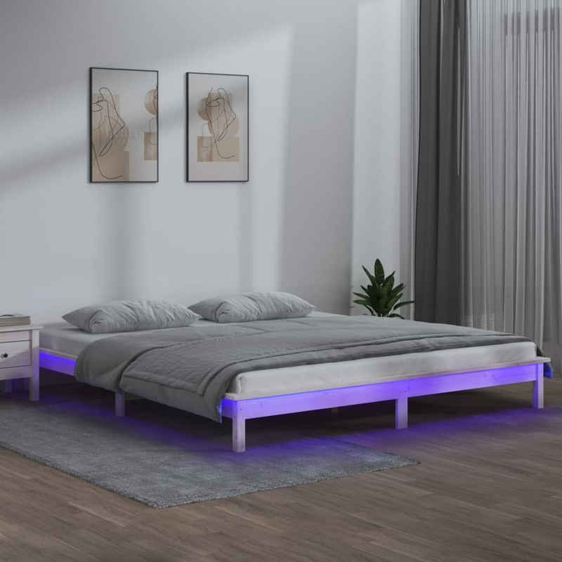 vidaXL Bett Massivholzbett mit LED-Beleuchtung Weiß 120x200 cm