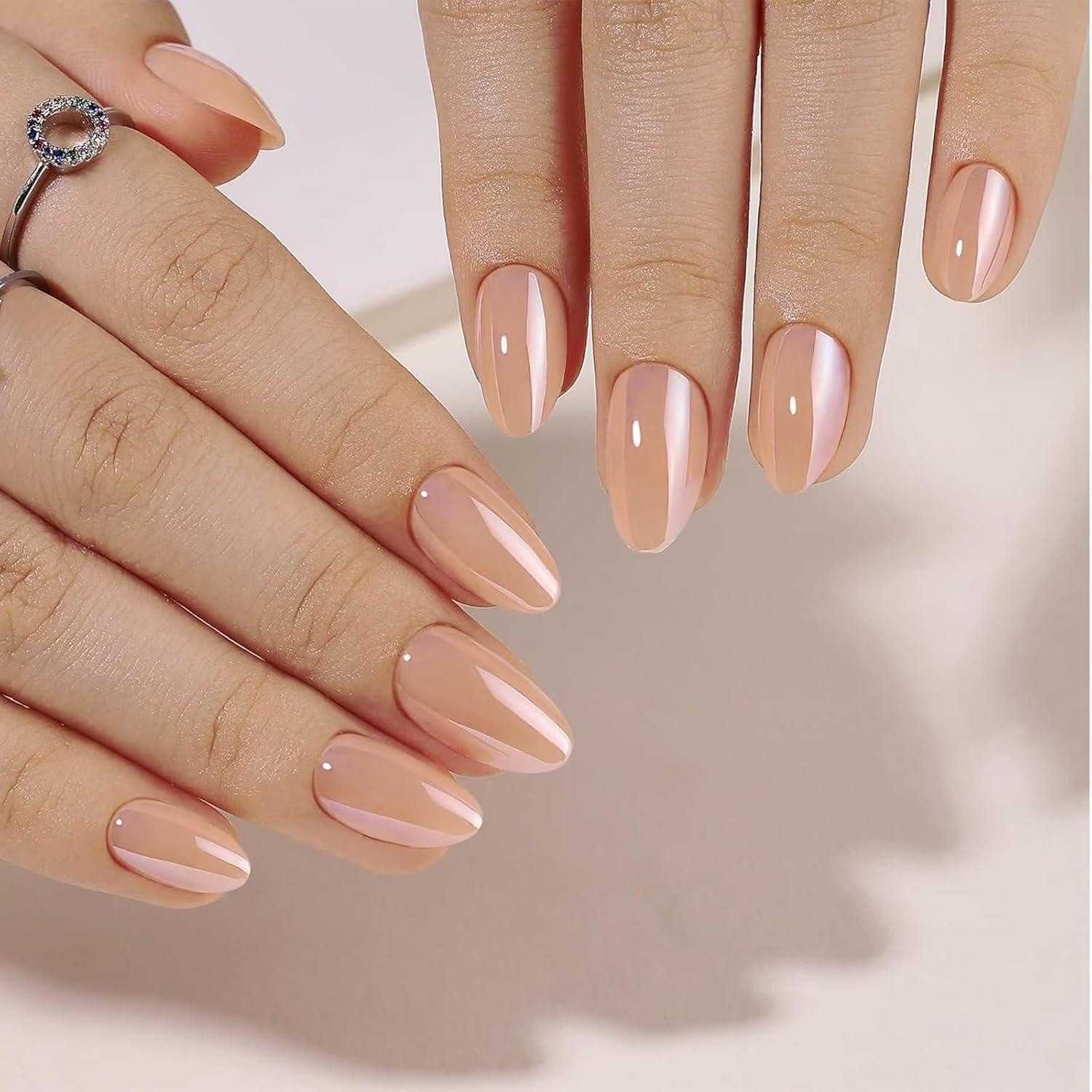 LuxusKollektion Kunstfingernägel Künstlicher Nagel 24-teilig Mandelform French irisierend mit Gelkleber