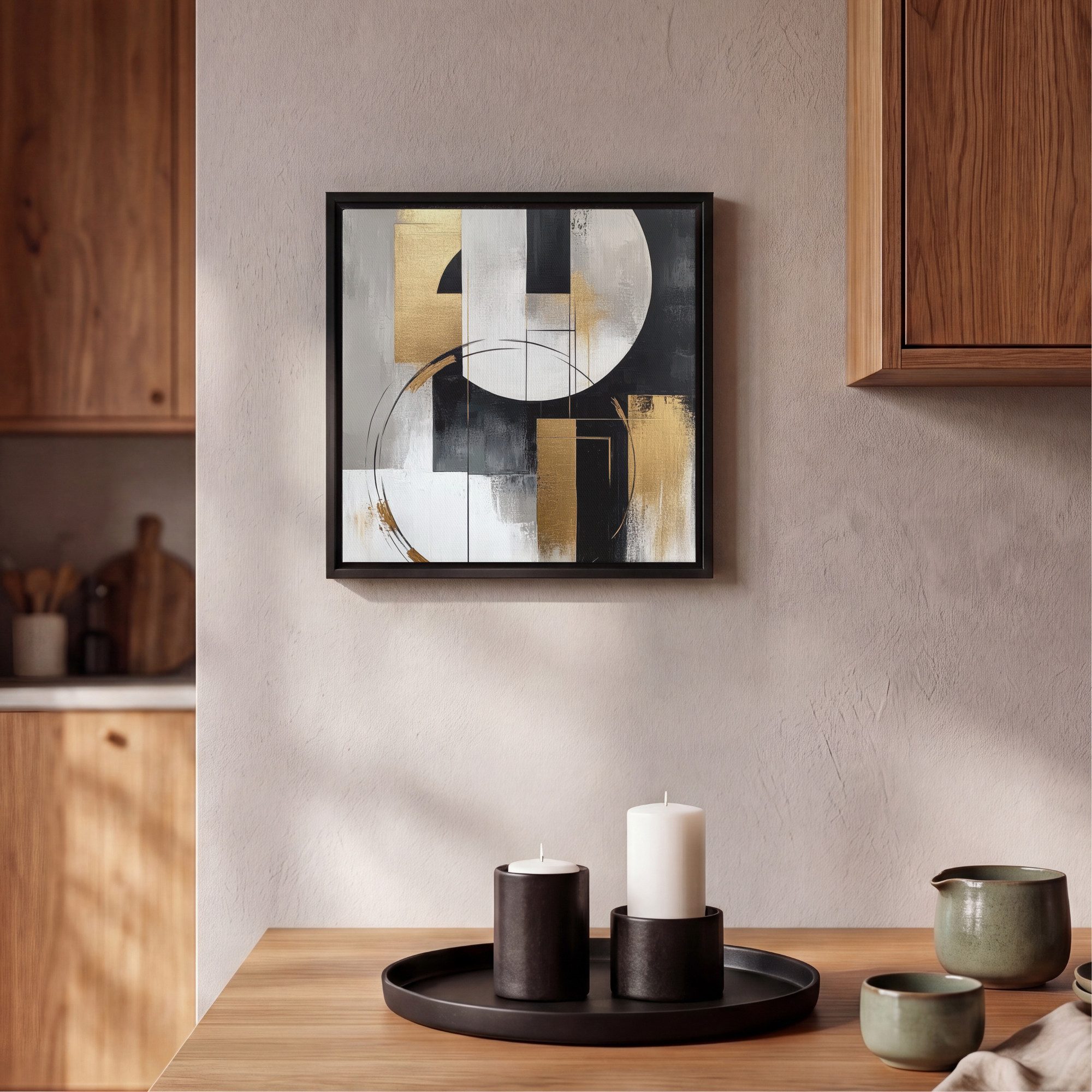 OneMillionCanvasses® Leinwandbild mit Rahmen - Abstrakt - Gold - Silber - Formen - Ästhetik, Fotodruck (1 St), Leinwand Bilder Klein, Wand Dekoration Aesthetic  – Bild 2 von 5
