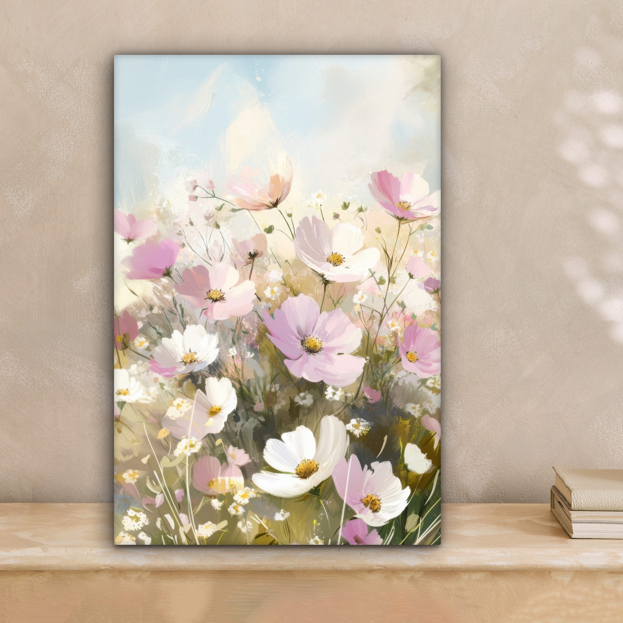 OneMillionCanvasses® Leinwandbild Blumenfeld - Helle Farbtöne - Gemalt, Fot günstig online kaufen