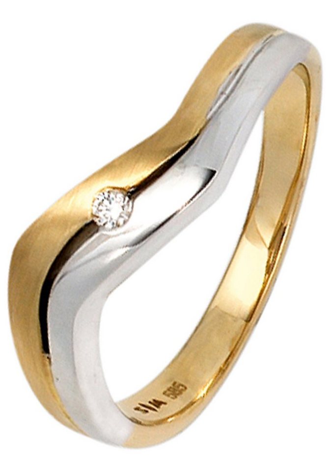 JOBO Diamantring, 585 Gold bicolor mit Diamant, Hochwertiger Ring mit  Brillant
