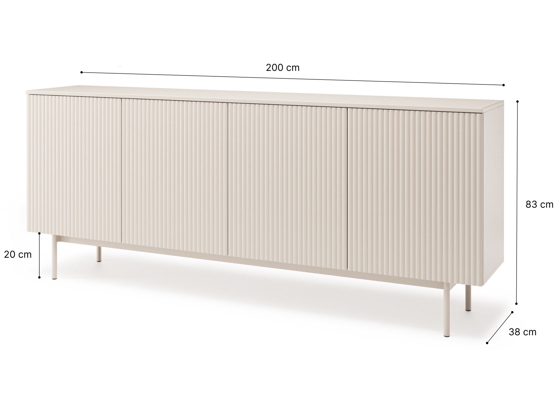 Beautysofa Kommode Soft mit 4 Türen und Einlegeböden (Rillenfronten mit Push-to-Open, In der trendigen Farbe Kaschmir), Breite: 200 cm – Bild 5 von 5