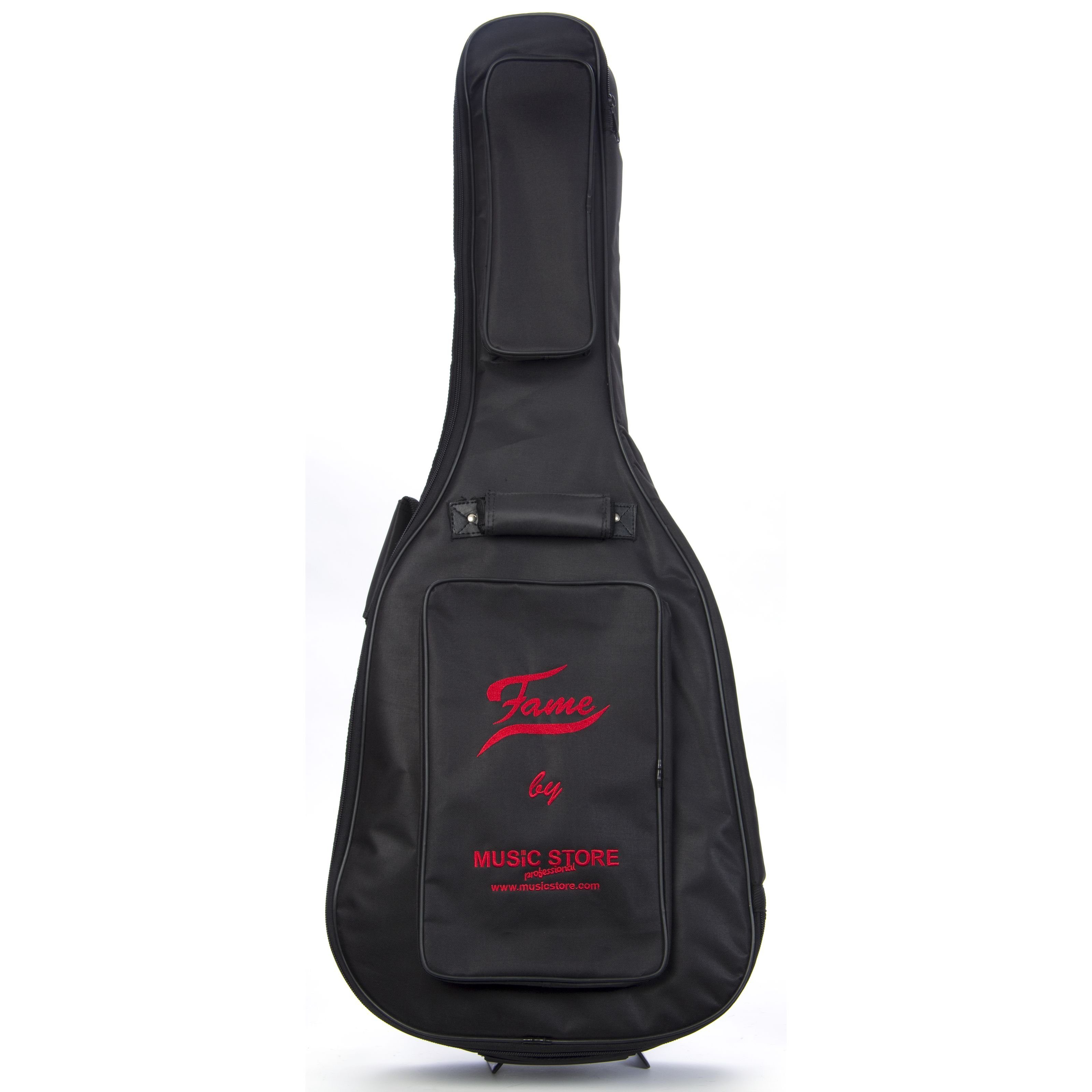 FAME Gitarrentasche (Deluxe Gigbag für Westerngitarre Wetterfest mit Rucksackgarnitur 20mm Polsterung Zubehörfach Namensschildfach Schwarz/Rot, Gitarrenkoffer und Gitarrentaschen, Gitarrentasche Westerngitarre), Deluxe Gigbag, Westerngitarre, Wetterfest