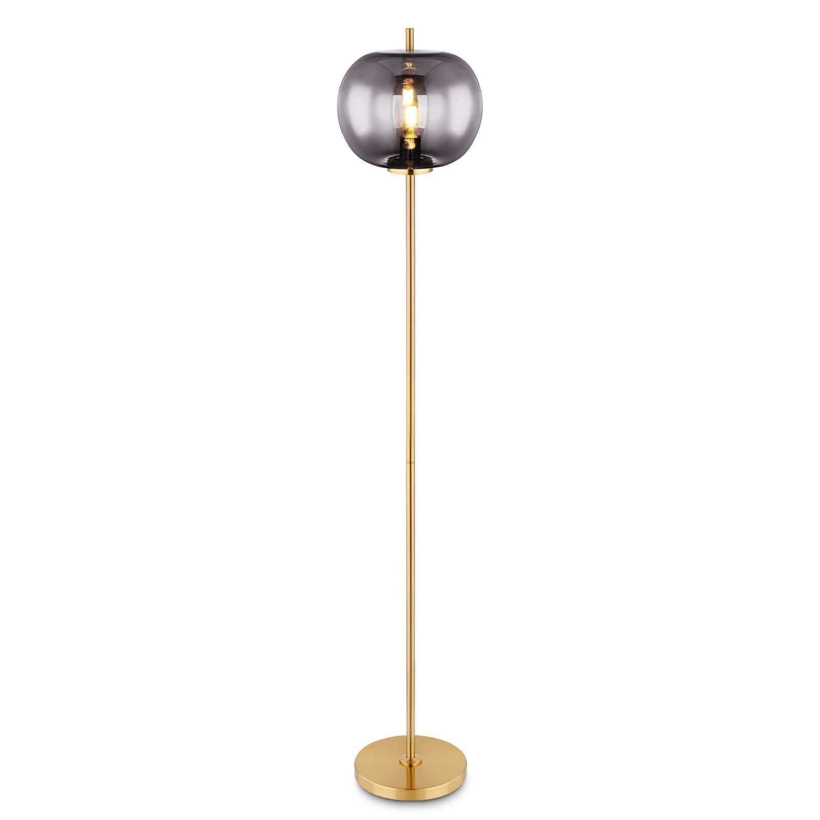 bmf-versand Stehlampe Stehlampe Wohnzimmer Messingfarben Rauchglas Stehleuchte Schlafzimmer, Leuchtmittel wechselbar