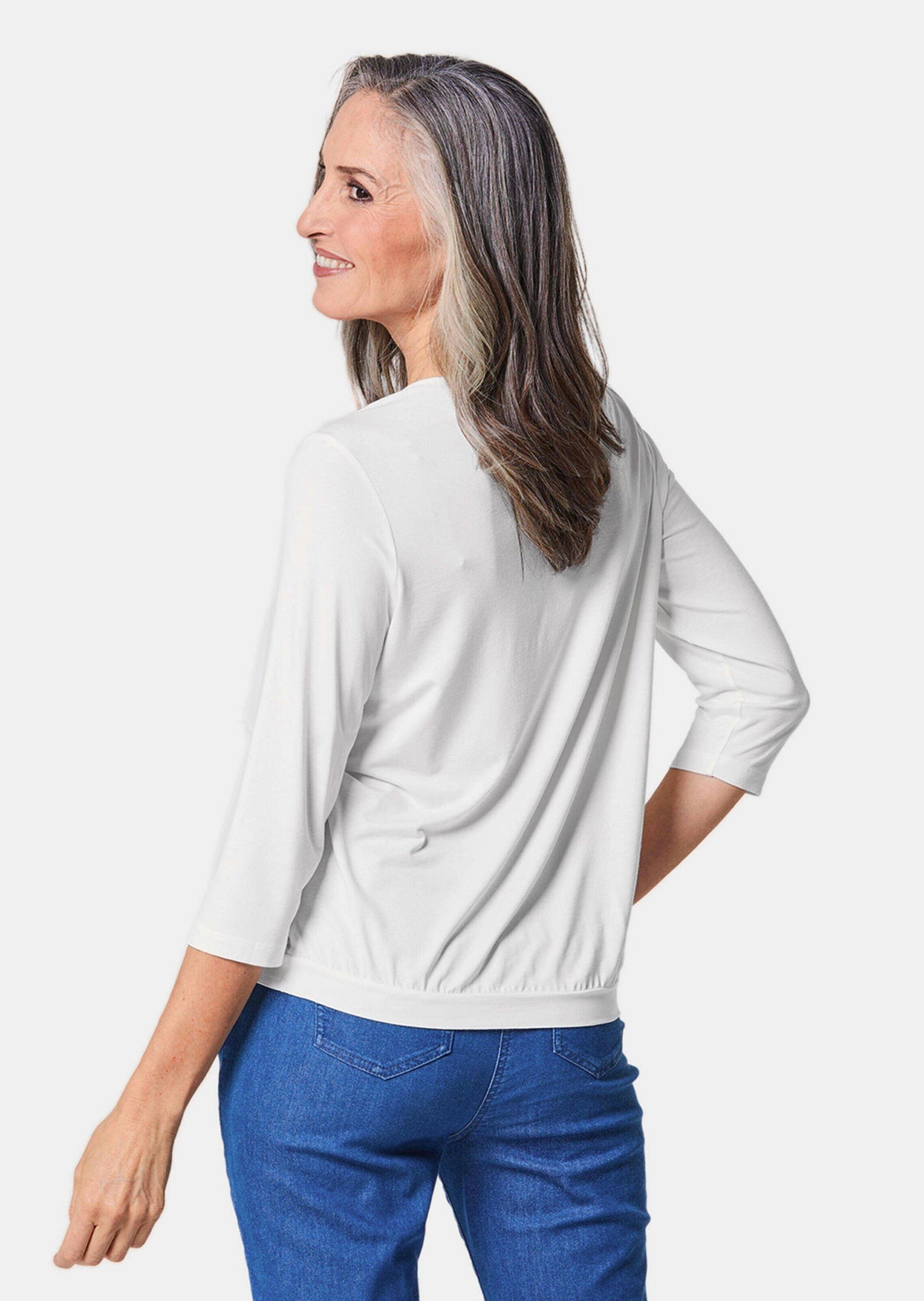GOLDNER Shirtbluse Chiffon-Shirt mit 3/4-Arm, Rundhals Damen Sommerbluse, Halbarm, Feierlich, weich, Kunstfaser, Chiffon