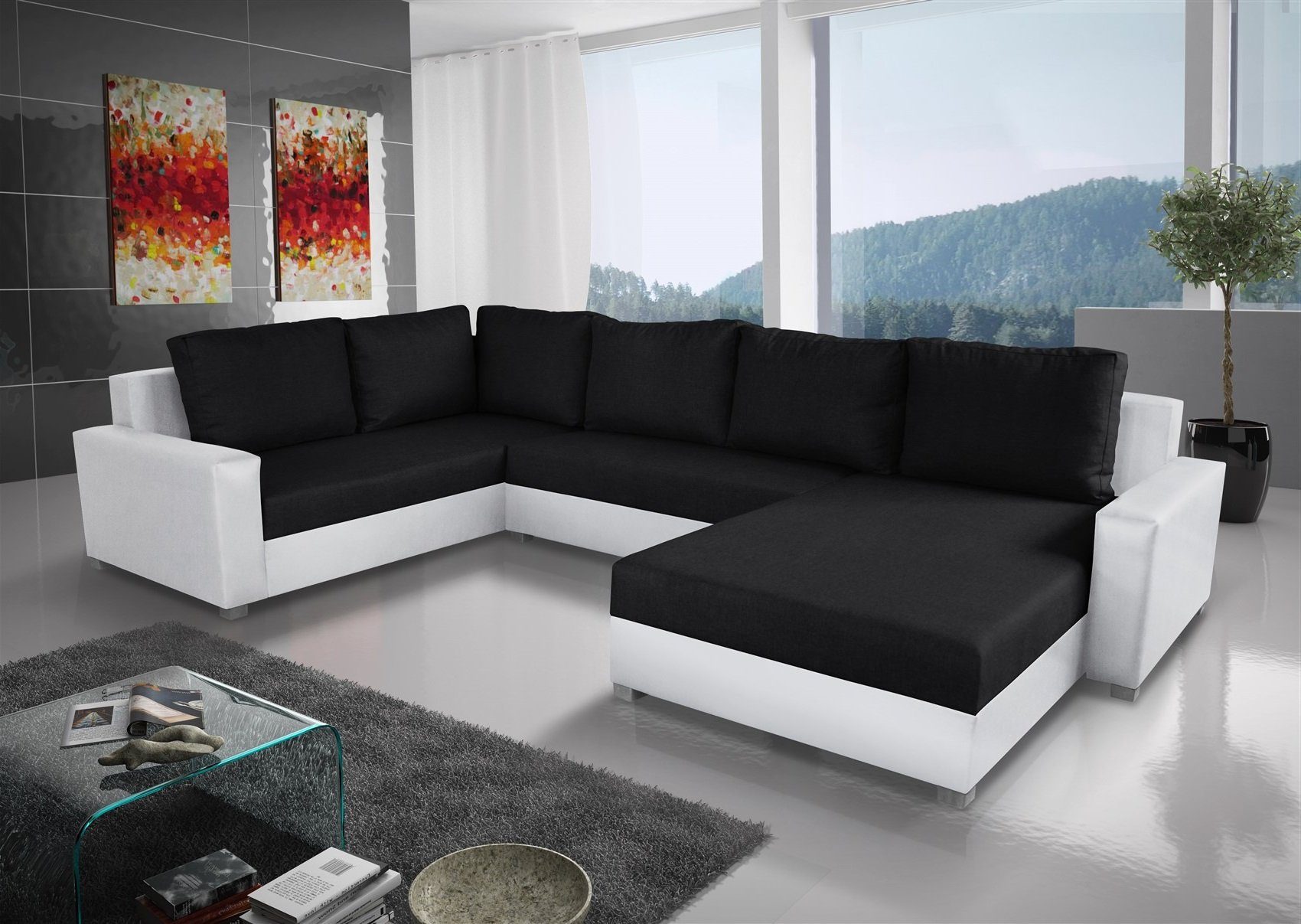 Fun Möbel Wohnlandschaft Couchgarnitur GRADO mit Schlaffunktion Ottomane Links oder Rechts, inkl. 6 Rückenkissen mit Reißverschluss, Inkl. Bettkasten