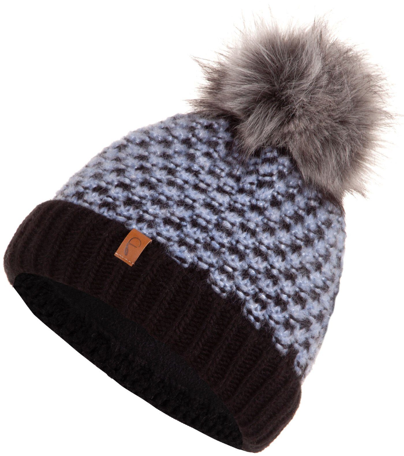 Faera Bommelmütze Wintermütze Damen Herren Beanie Mütze Haube gefüttert Strickmütze Bommelmütze blau