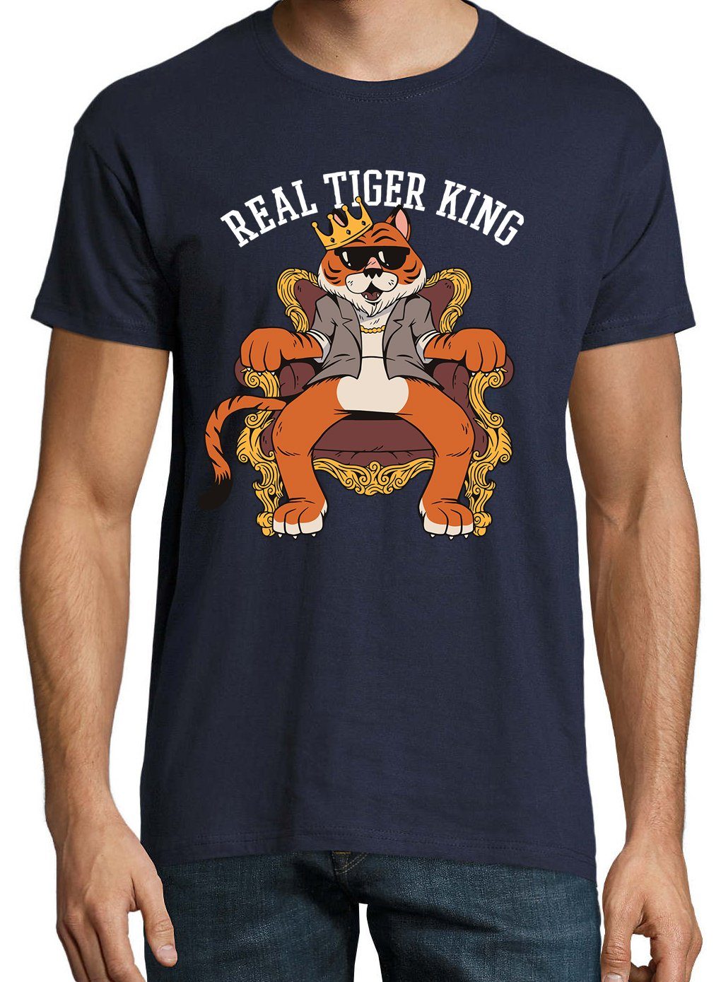 Frontprint T-Shirt Navyblau mit trendigem King Youth Herren Tiger Real Shirt Designz