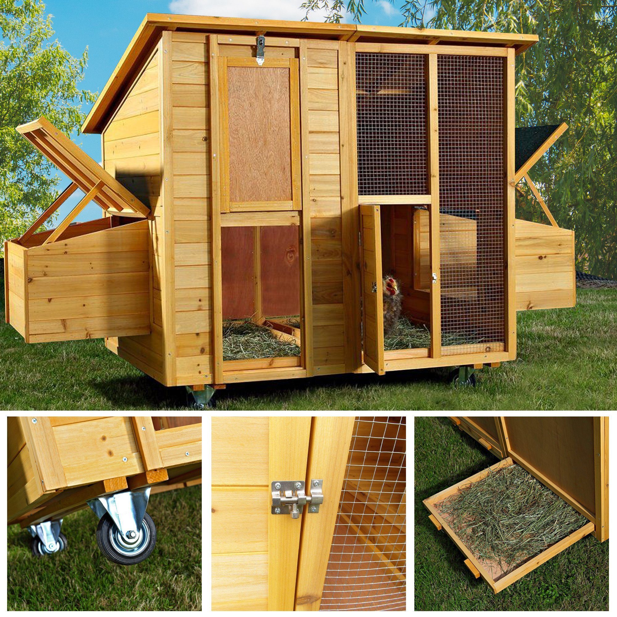 Melko Hühnerstall Hühnerhaus Kaninchenkäfig Hasenstall Braun 214 CM Überdac günstig online kaufen
