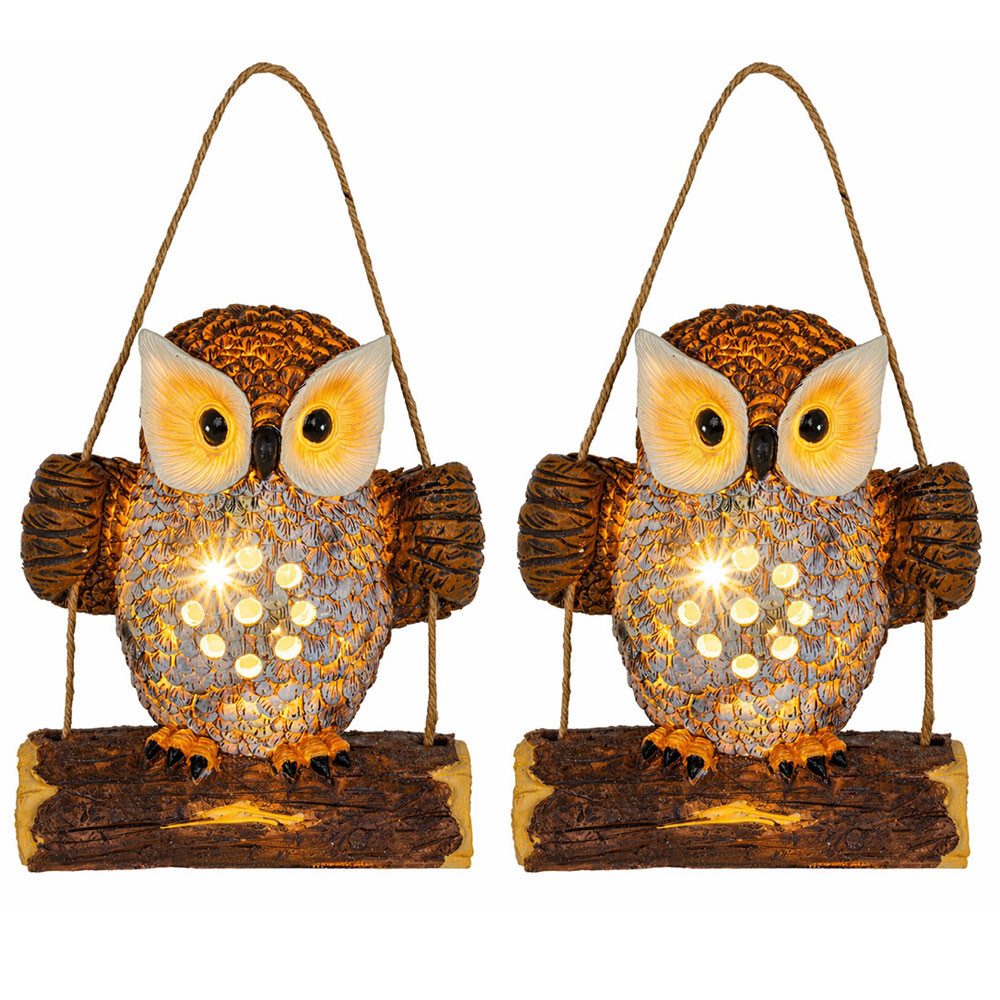 Haushalt International LED Dekofigur, LED-Leuchtmittel fest verbaut, Warmweiß, 2x Solarleuchte Hängelampe LED Figur Eule Garten Außen