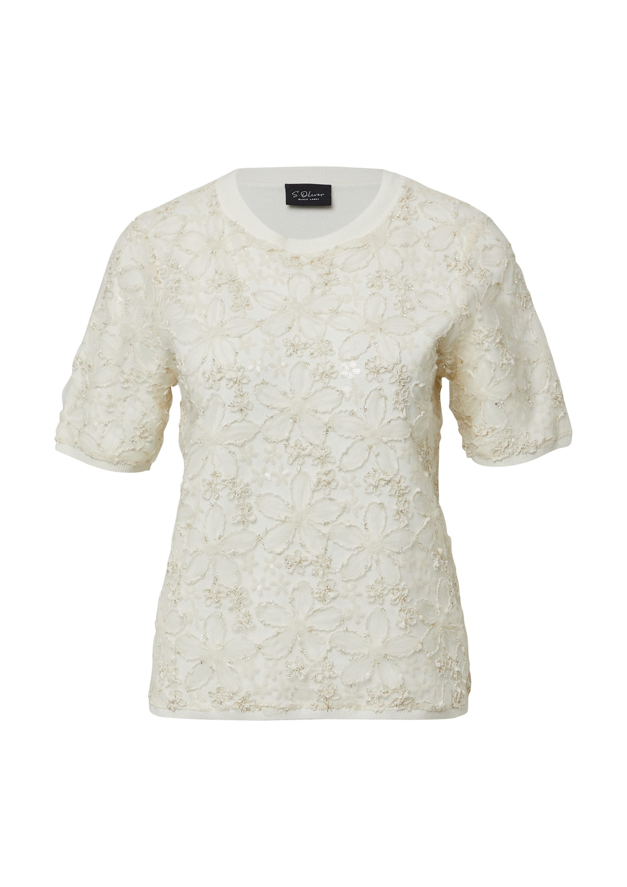 s.Oliver Kurzarmpullover Strickpullover Floral gemustertes Shirt mit Paille günstig online kaufen
