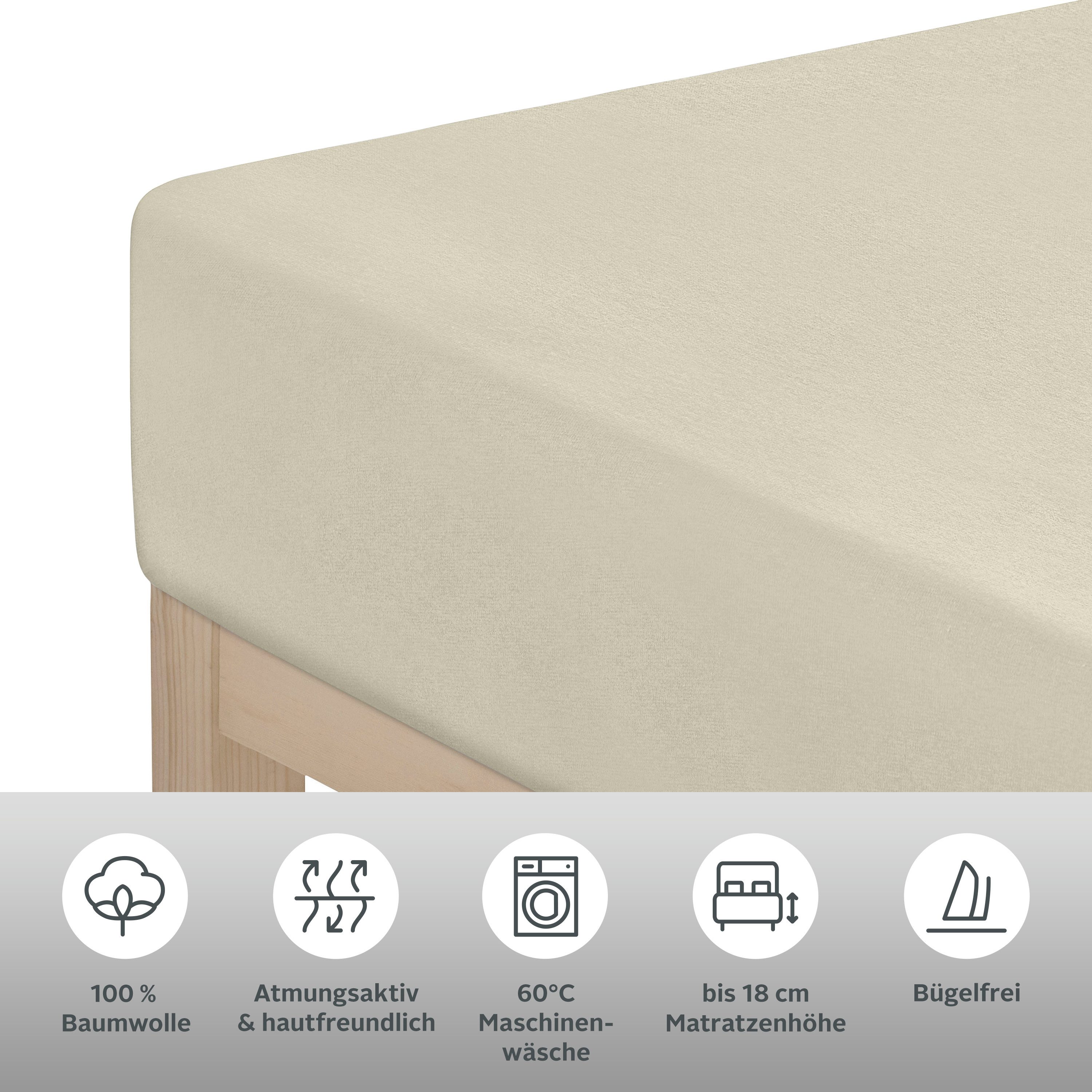 OTTO home Spannbettlaken PHYSALIS 100% Baumwolle, Jersey, Gummizug: rundum, (1 Stück), für Matratzen bis 18 cm Höhe, Bettlaken, Spannbetttuch, pflegeleicht