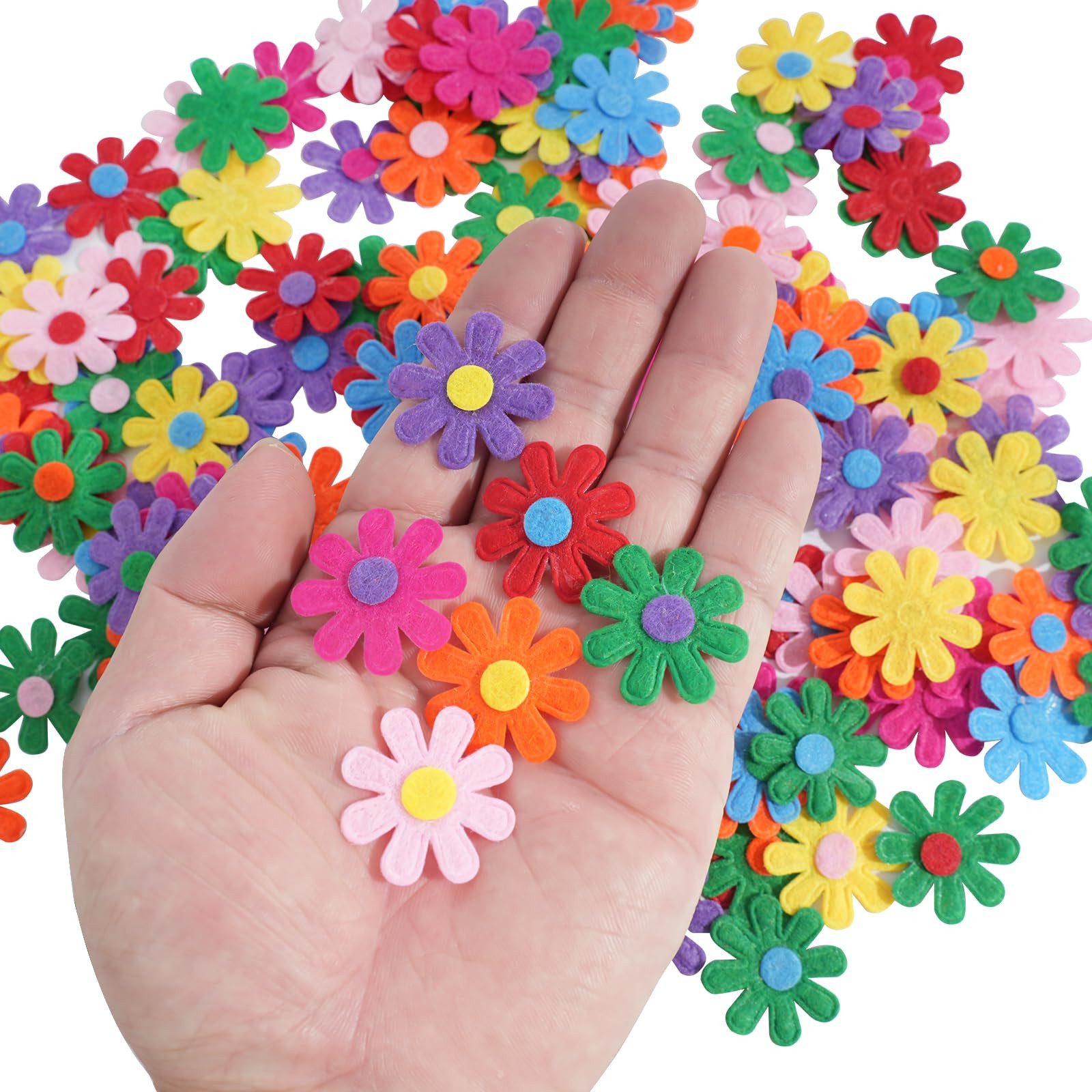 FOUORTUNATE-BEE Filzband 200 Stück Filzblumen 3 cm bunt Deko Basteln Stoffblumen Set, Für DIY Nähen Kleidung Deko Hochzeit Geburtstag Bastelzubehör