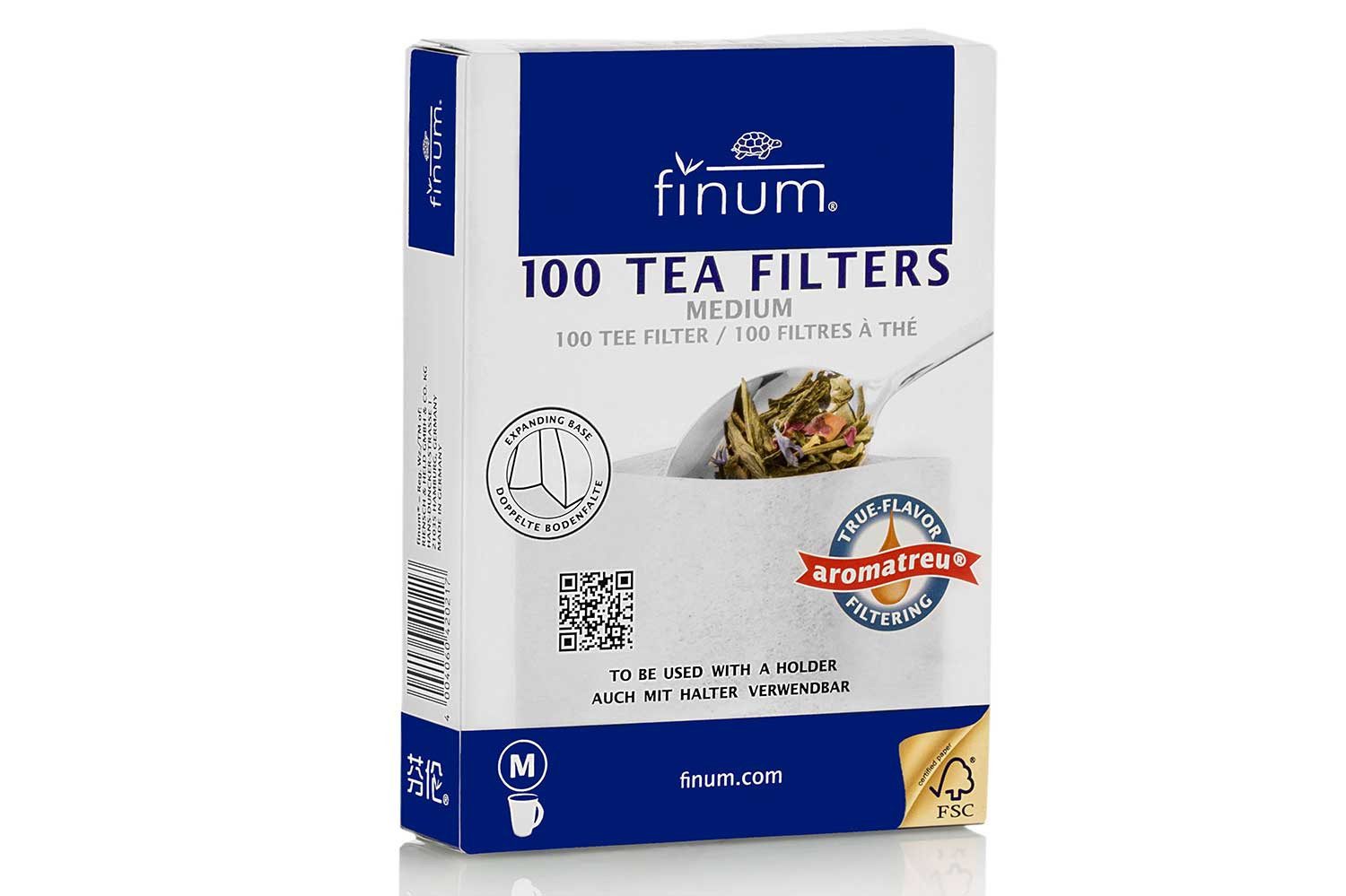 finum Teesieb 100 - FINUM - Papierteefilter Teefilter Tee Papier-Filter 100 Filter M, Aromatreu® Papier (Chlorfrei gebleicht), (100-St), Einweg, biologisch abbaubar, Deutsche Herstellung, versandkostenfrei