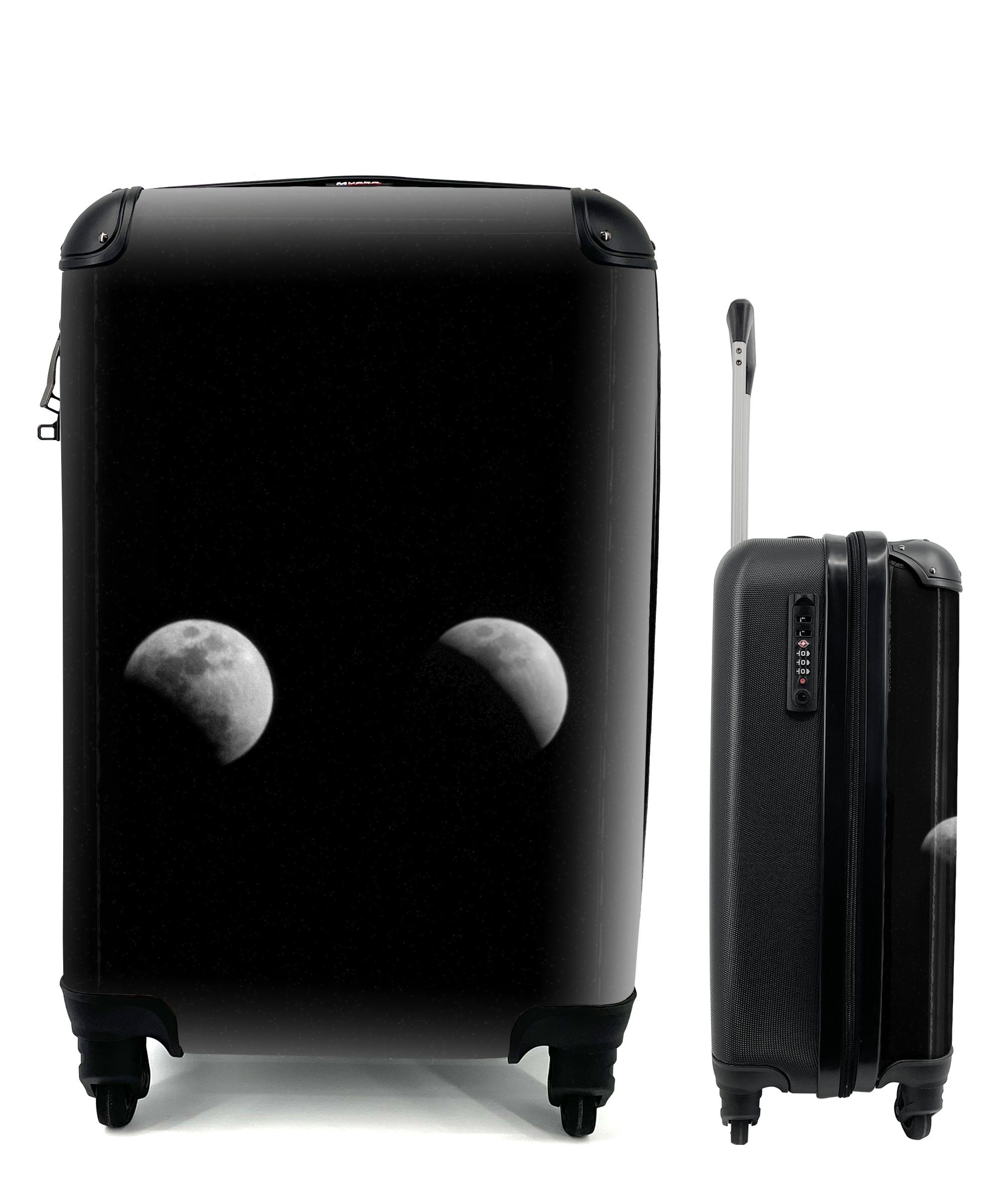 MuchoWow Handgepäckkoffer Schwarz - Weiß - Mond - Mondphase - Weltraum, 4 Rollen, Reisetasche mit rollen, Handgepäck für Ferien, Trolley, Reisekoffer