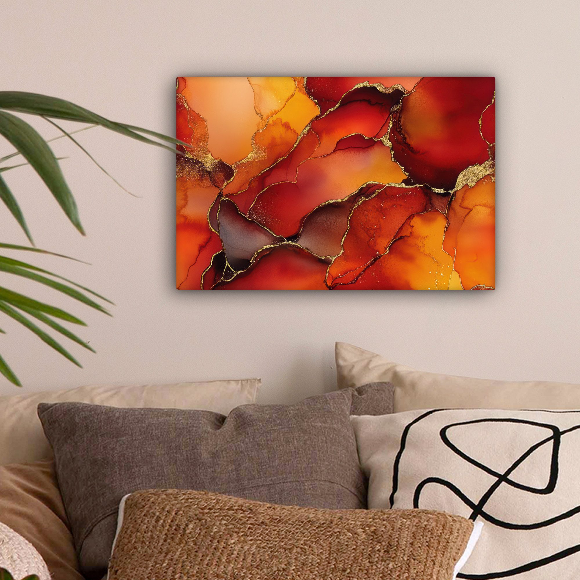 OneMillionCanvasses® Leinwandbild Rot - Marmor - Gold - Herbstfarben - Abst günstig online kaufen