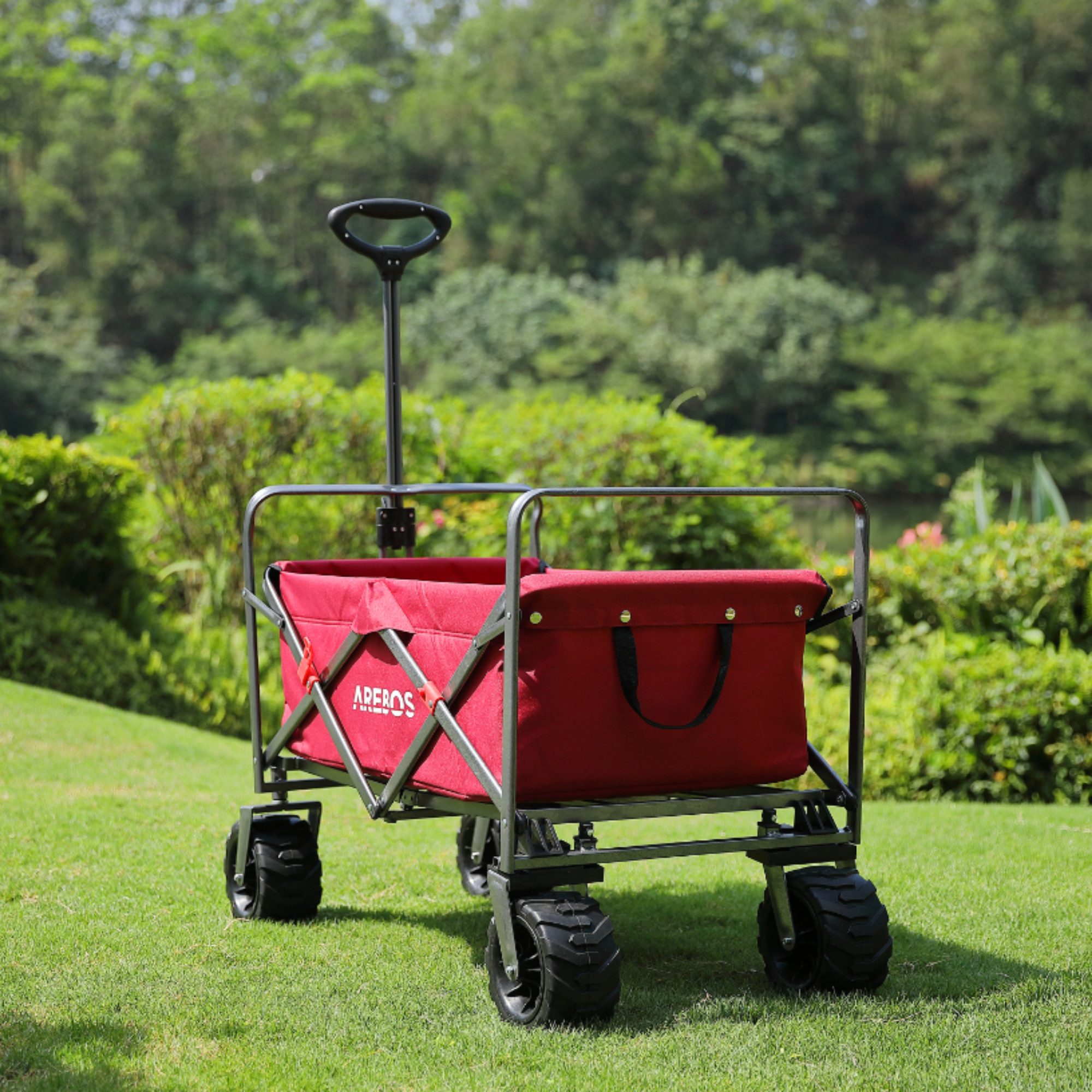 Arebos Bollerwagen faltbar mit 100 kg Tragkraft – Transportkarre für Garten & Freizeit (Teleskopstange), bis zu 100 Kg