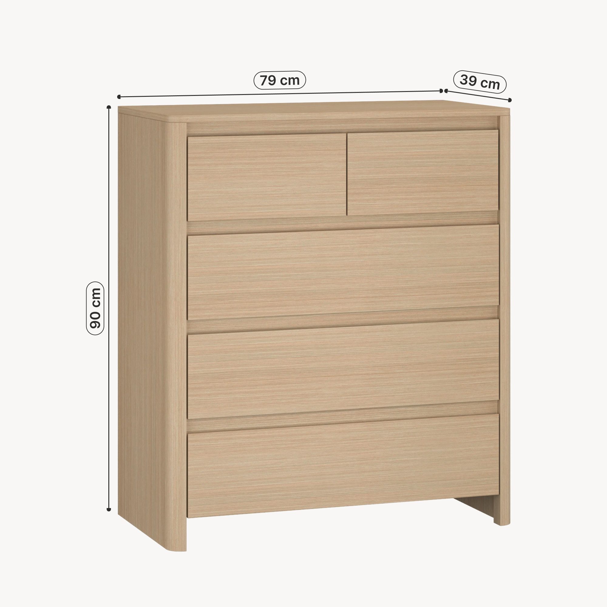 en.casa Kommode, »Takranmaa« mit 5 Schubladen 79 x 39 x 90 cm Eicheoptik