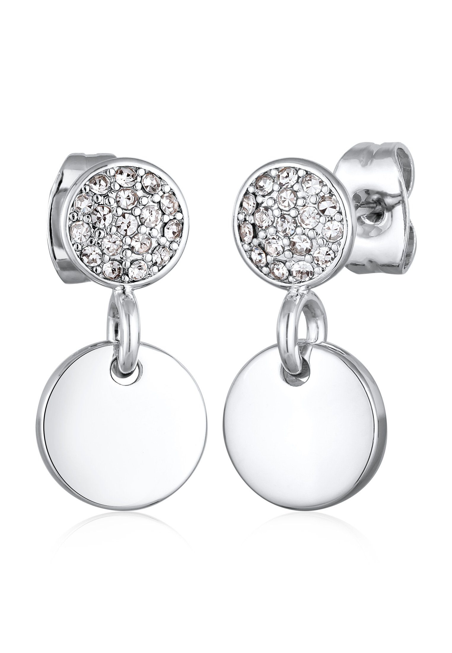 Elli Paar Ohrstecker Ohrhänger Damen Kristalle Rund Plättchen Silberfarben, günstig online kaufen